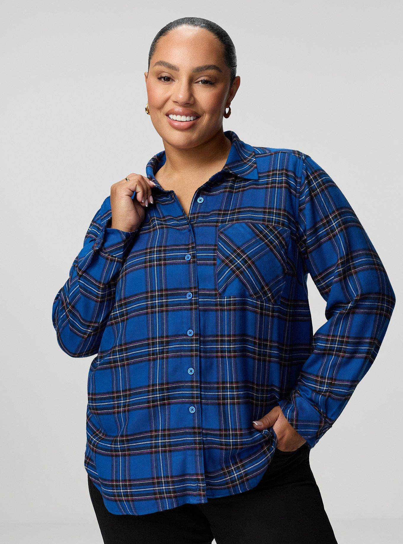 Plus Size Lizzie Flannel Tunic, EVE PLAID COLBALT, hi-res