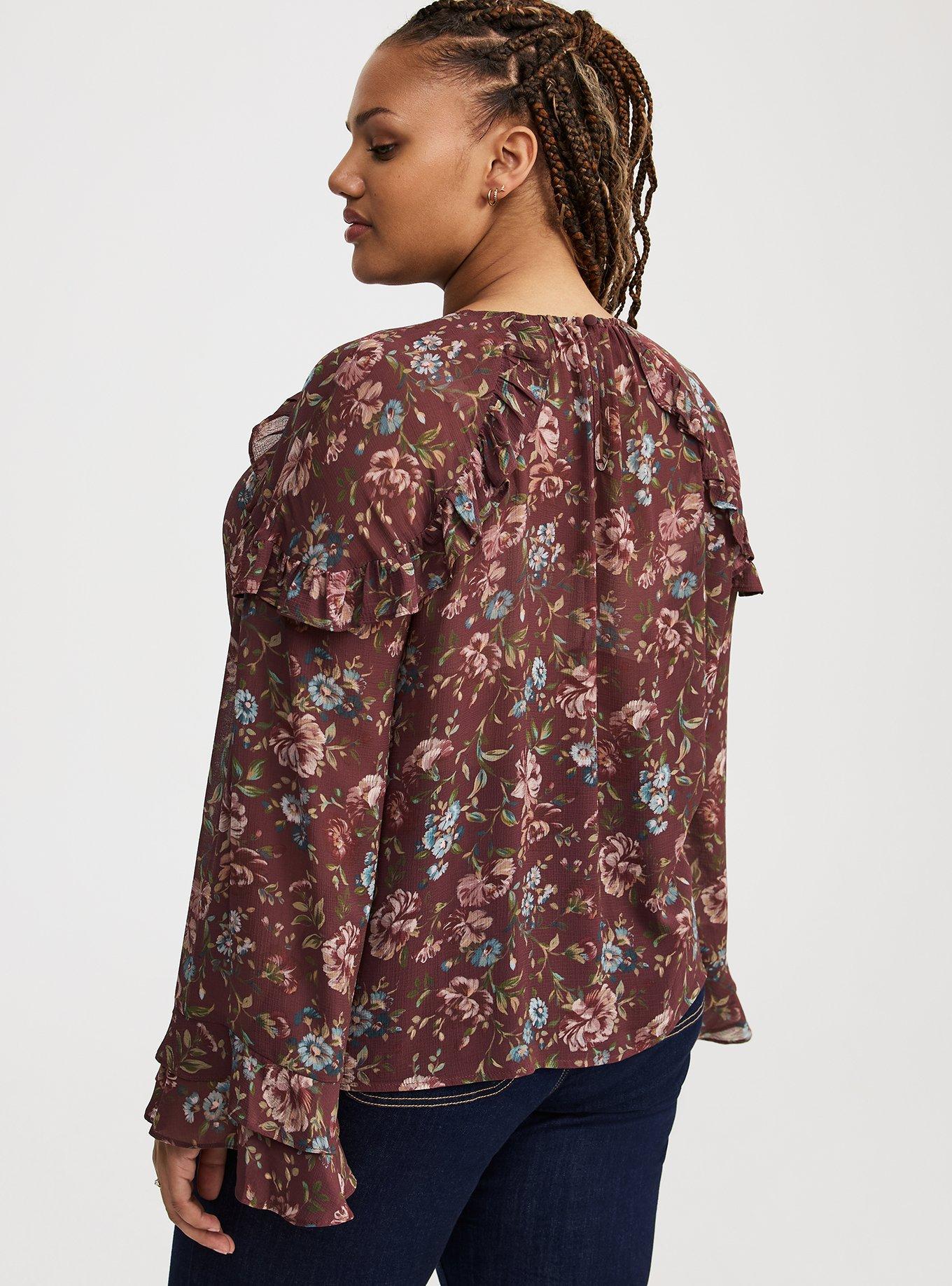 Chiffon Ruffle Sleeve Blouse