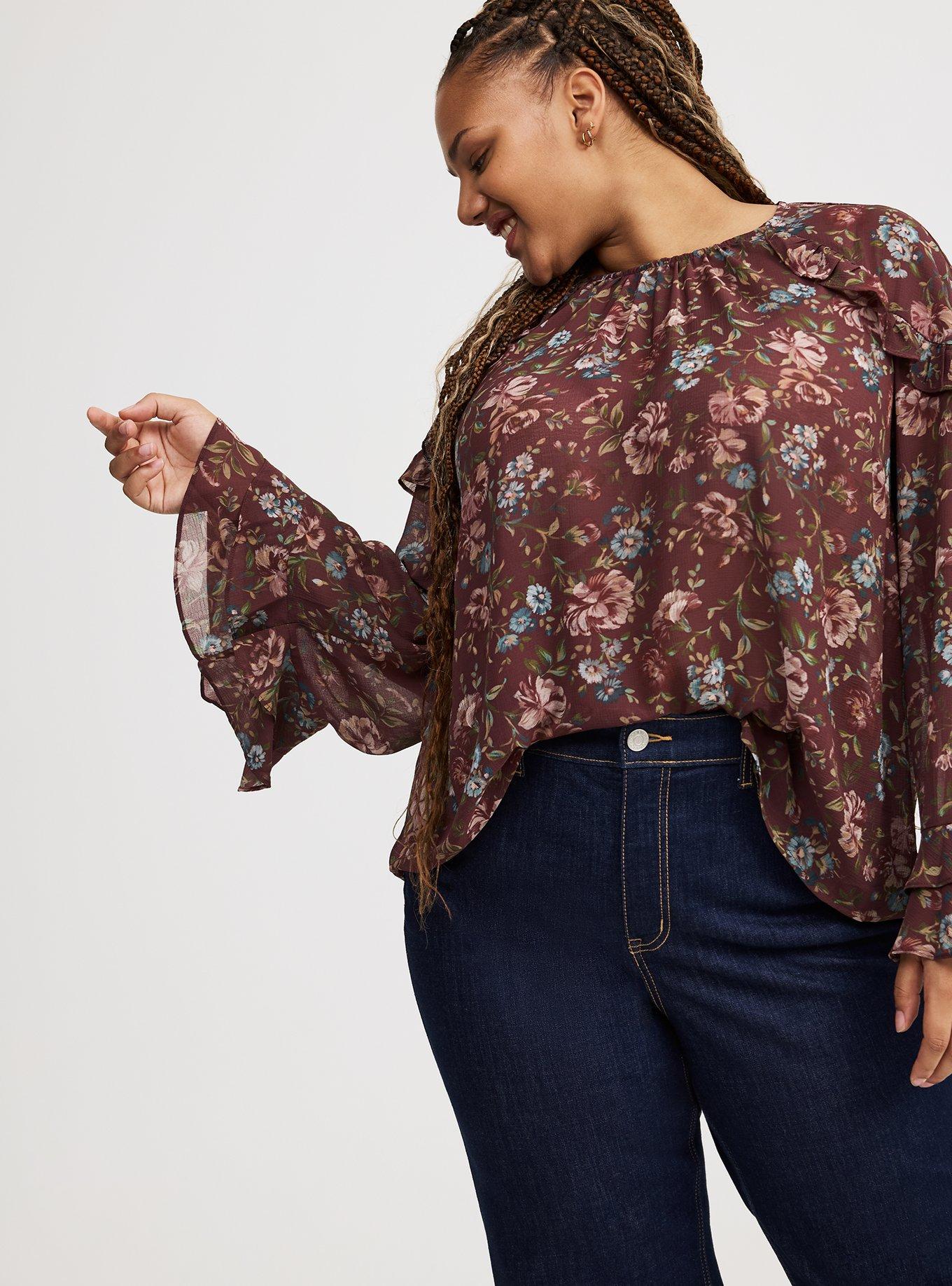 Chiffon Ruffle Sleeve Blouse