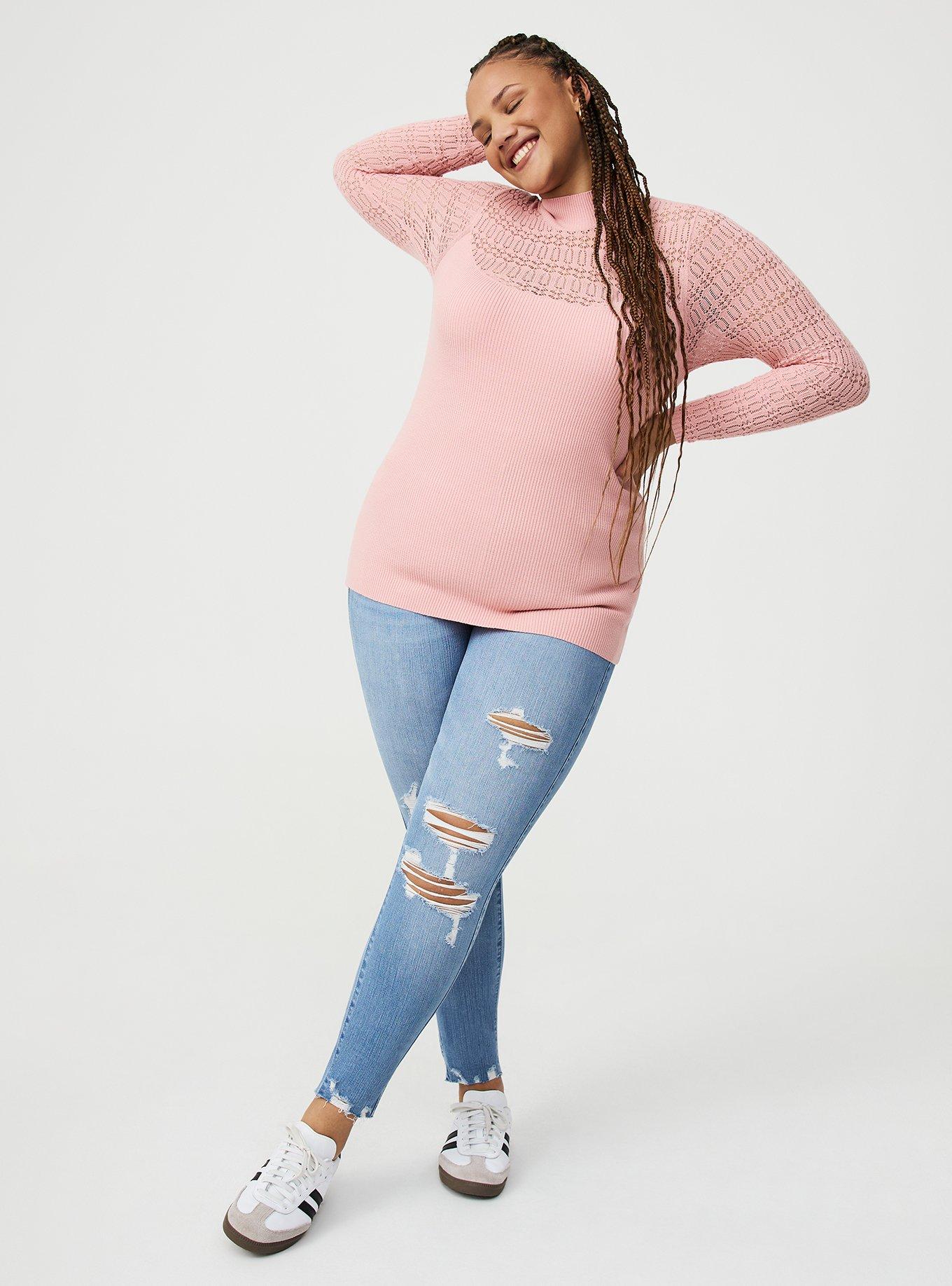 Pointelle Mock Neck Pullover Sweater