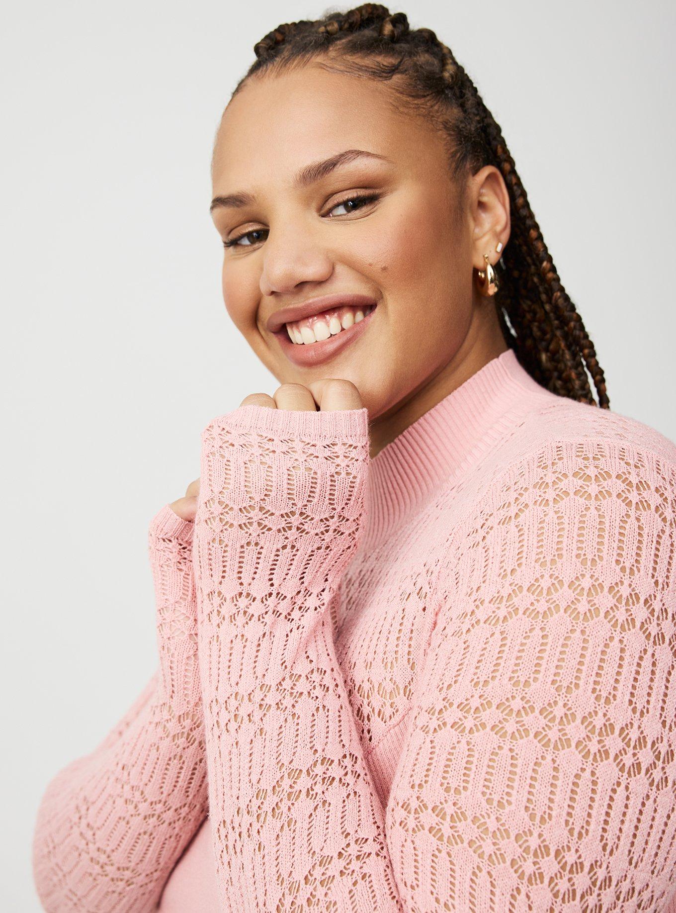 Pointelle Mock Neck Pullover Sweater