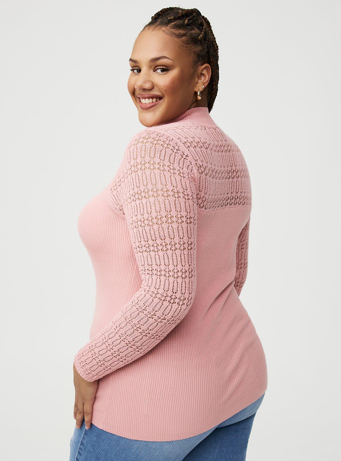 Pointelle Mock Neck Pullover Sweater
