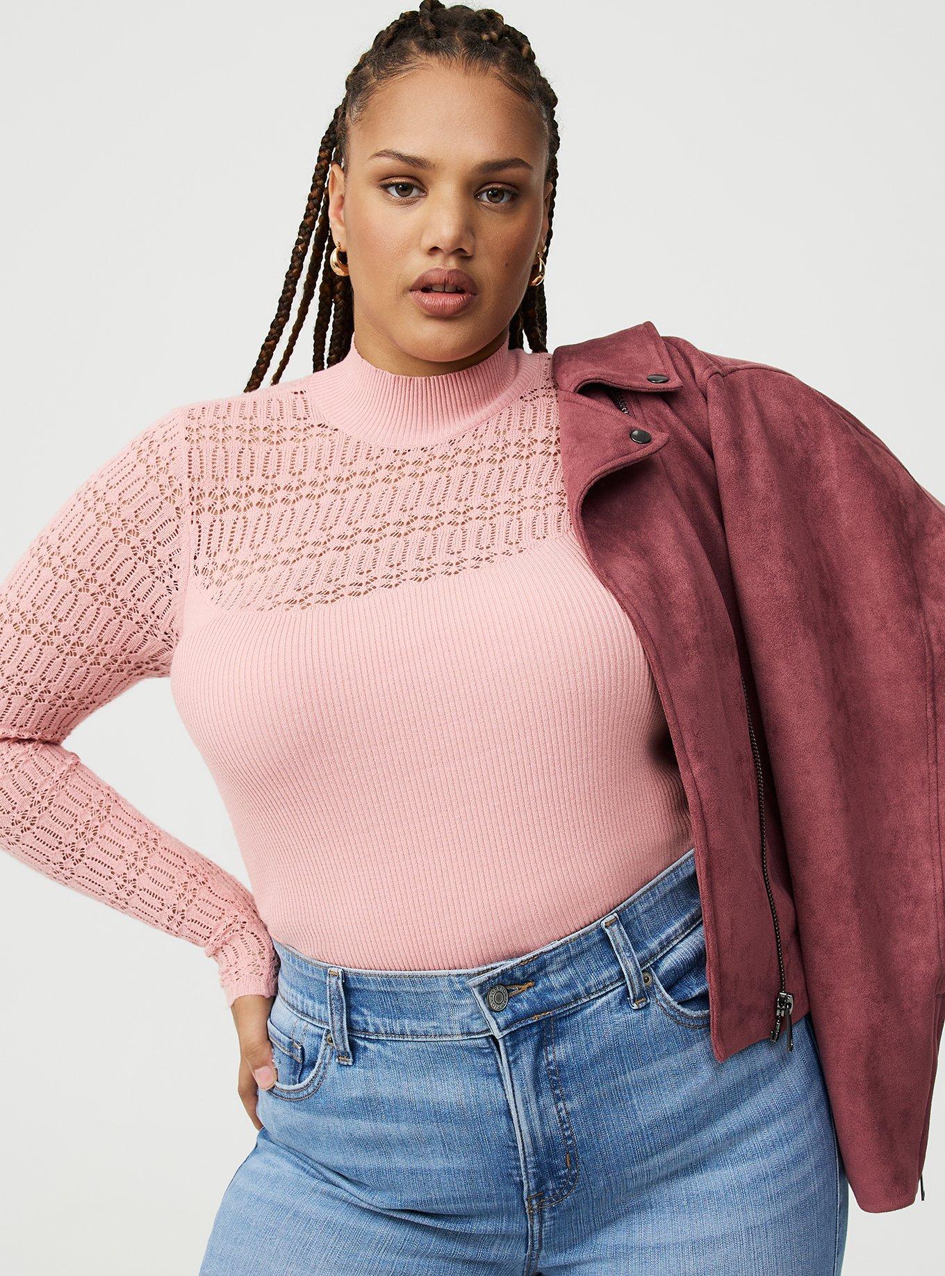 Pointelle Mock Neck Pullover Sweater
