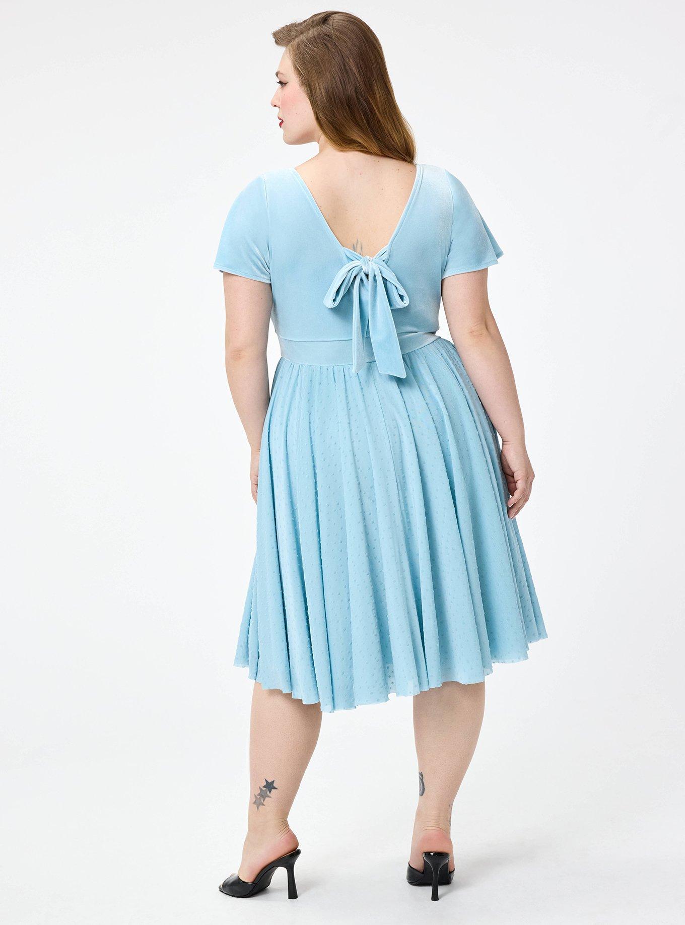 Retro Chic Flocked Mesh & Velour Dress, FORGET ME NOT, alternate