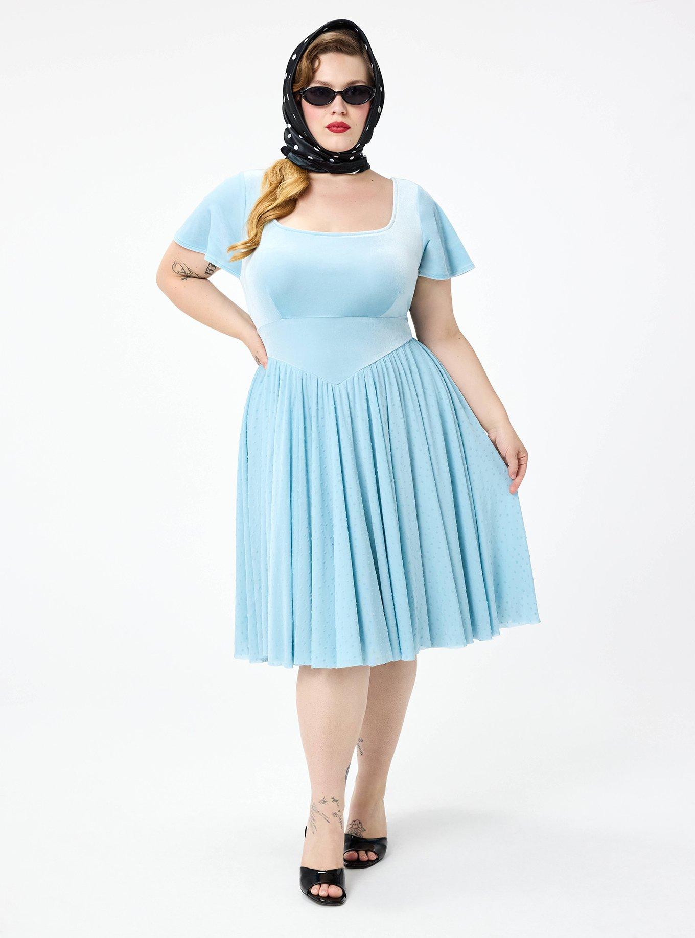 Retro Chic Flocked Mesh & Velour Dress, FORGET ME NOT, alternate