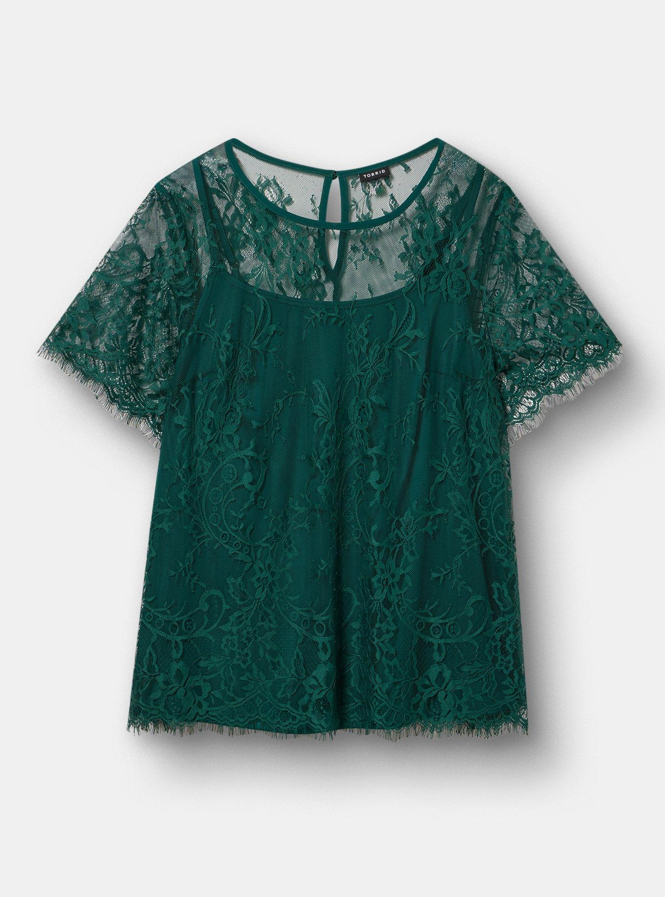 Plus Size Abbey Lace Top, BOTANICAL GARDEN, flat
