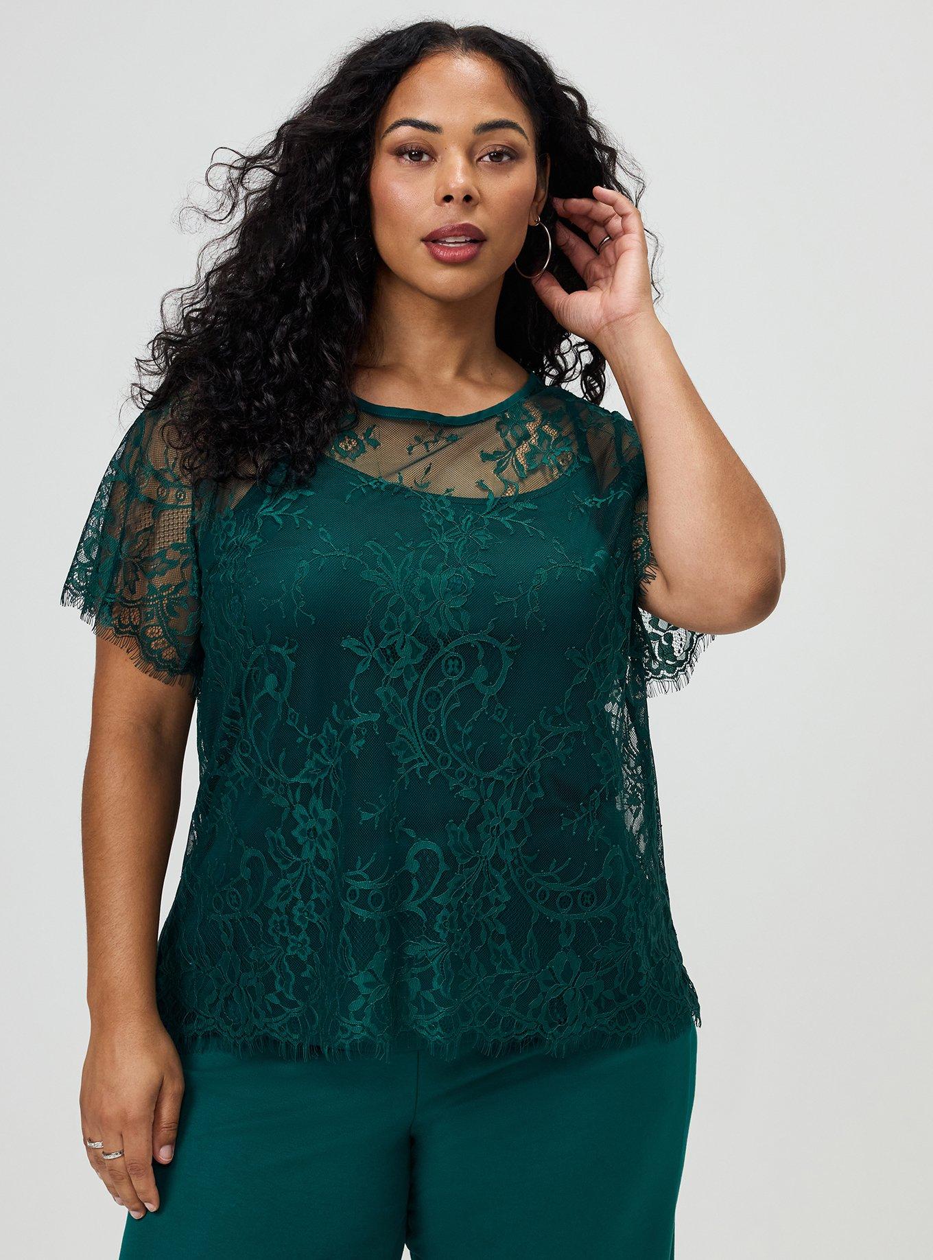 Plus Size Abbey Lace Top, BOTANICAL GARDEN, hi-res