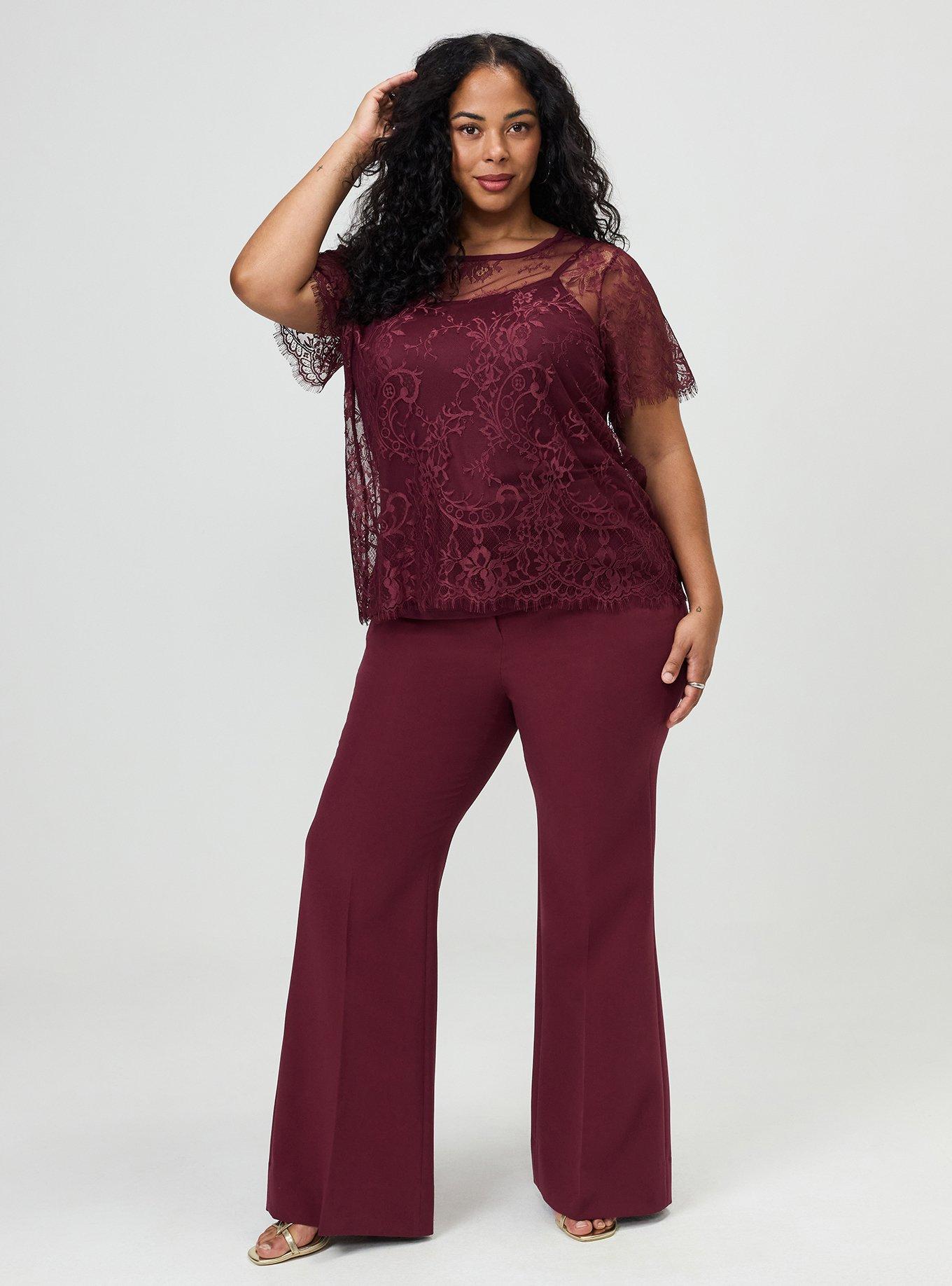 Plus Size Abbey Lace Top, MAROON BANNER, alternate