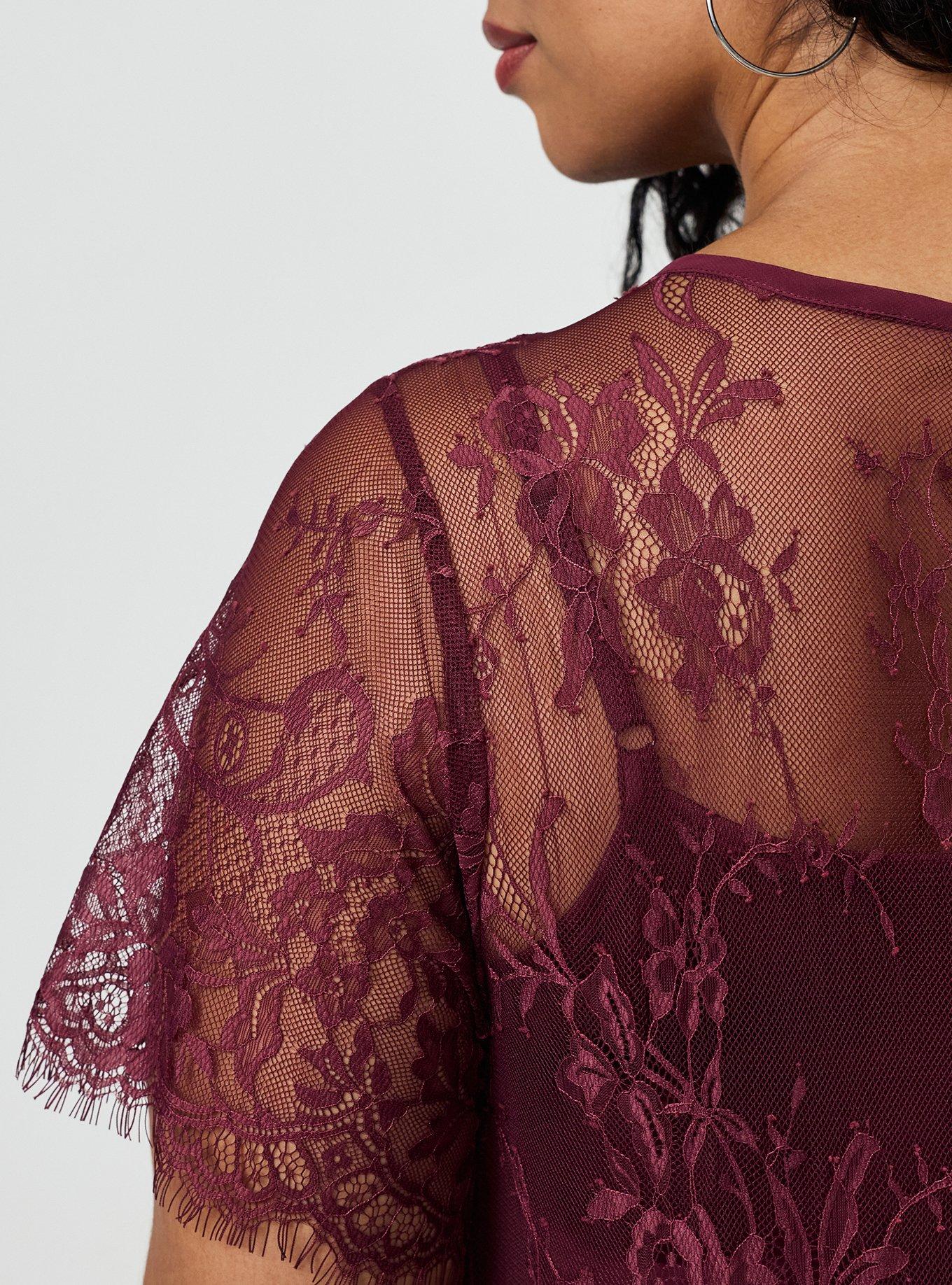 Plus Size Abbey Lace Top, MAROON BANNER, alternate