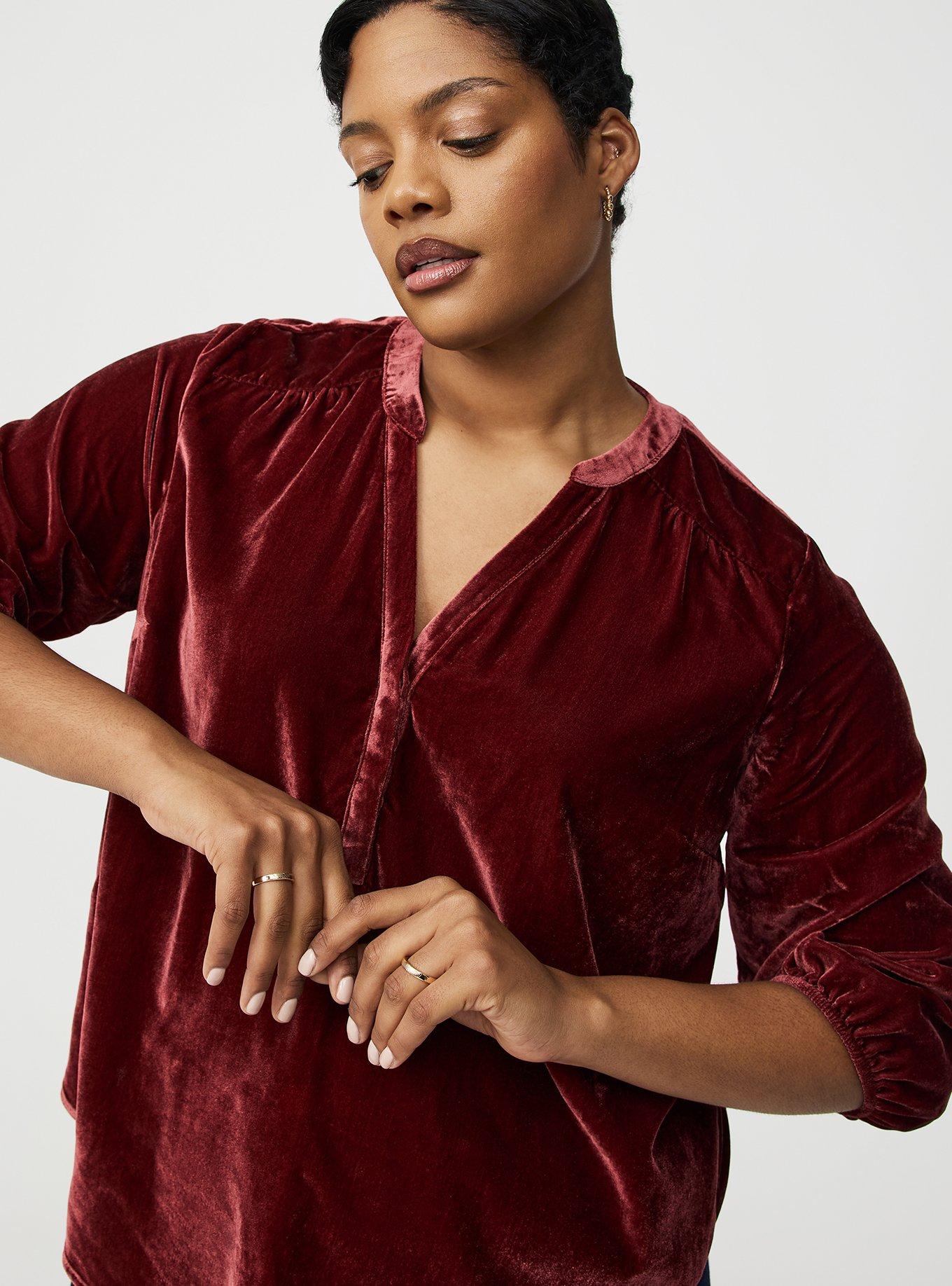 Plus Size - Harper 3/4 Sleeve Velvet Top - Torrid
