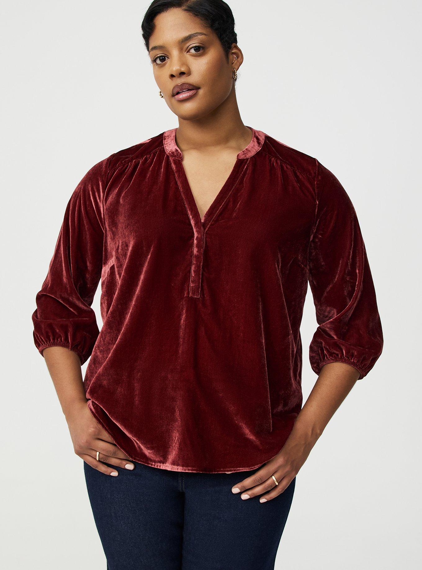 Plus Size - Harper 3/4 Sleeve Velvet Top - Torrid