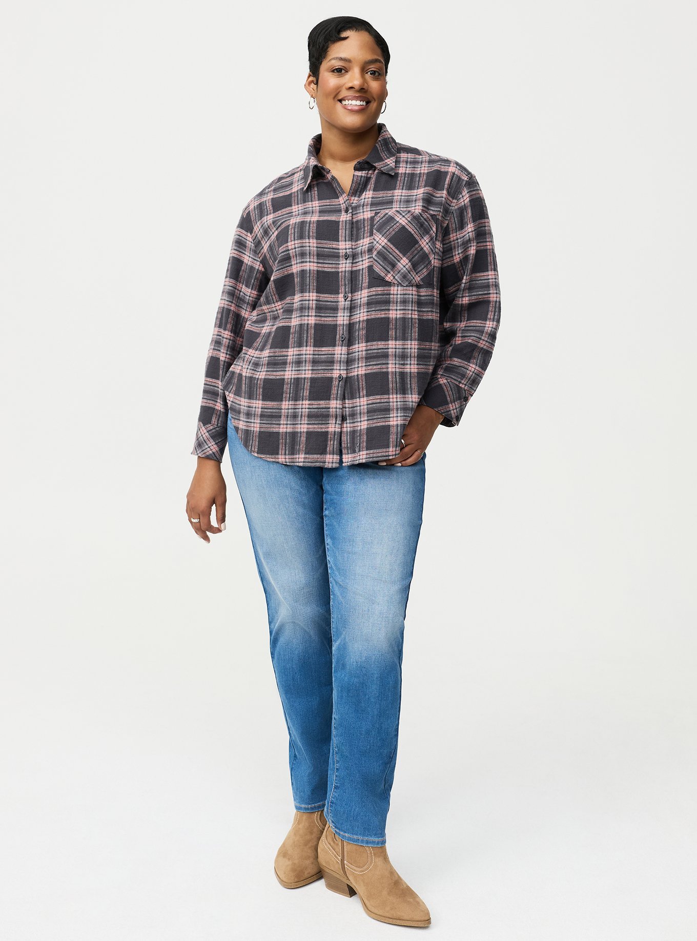 Plus Size - Oversized Cotton Flannel Shirt - Torrid