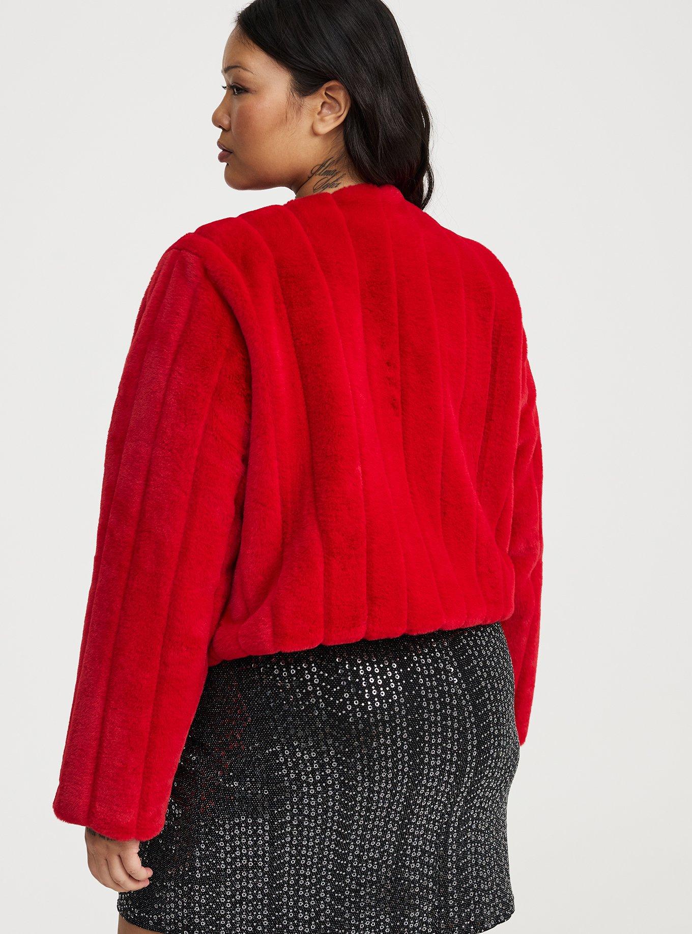 Collarless Faux Fur Jacket