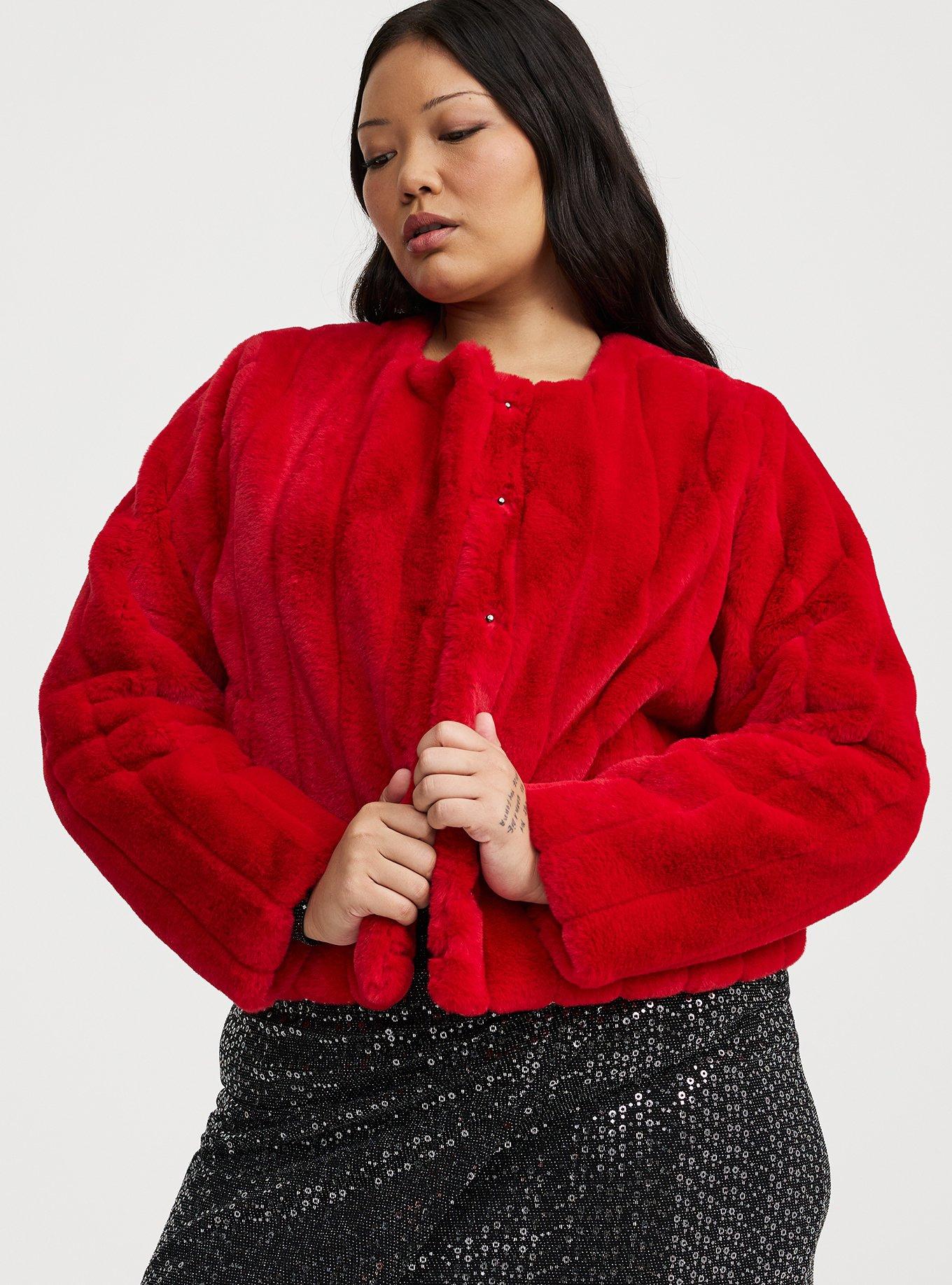 Collarless Faux Fur Jacket