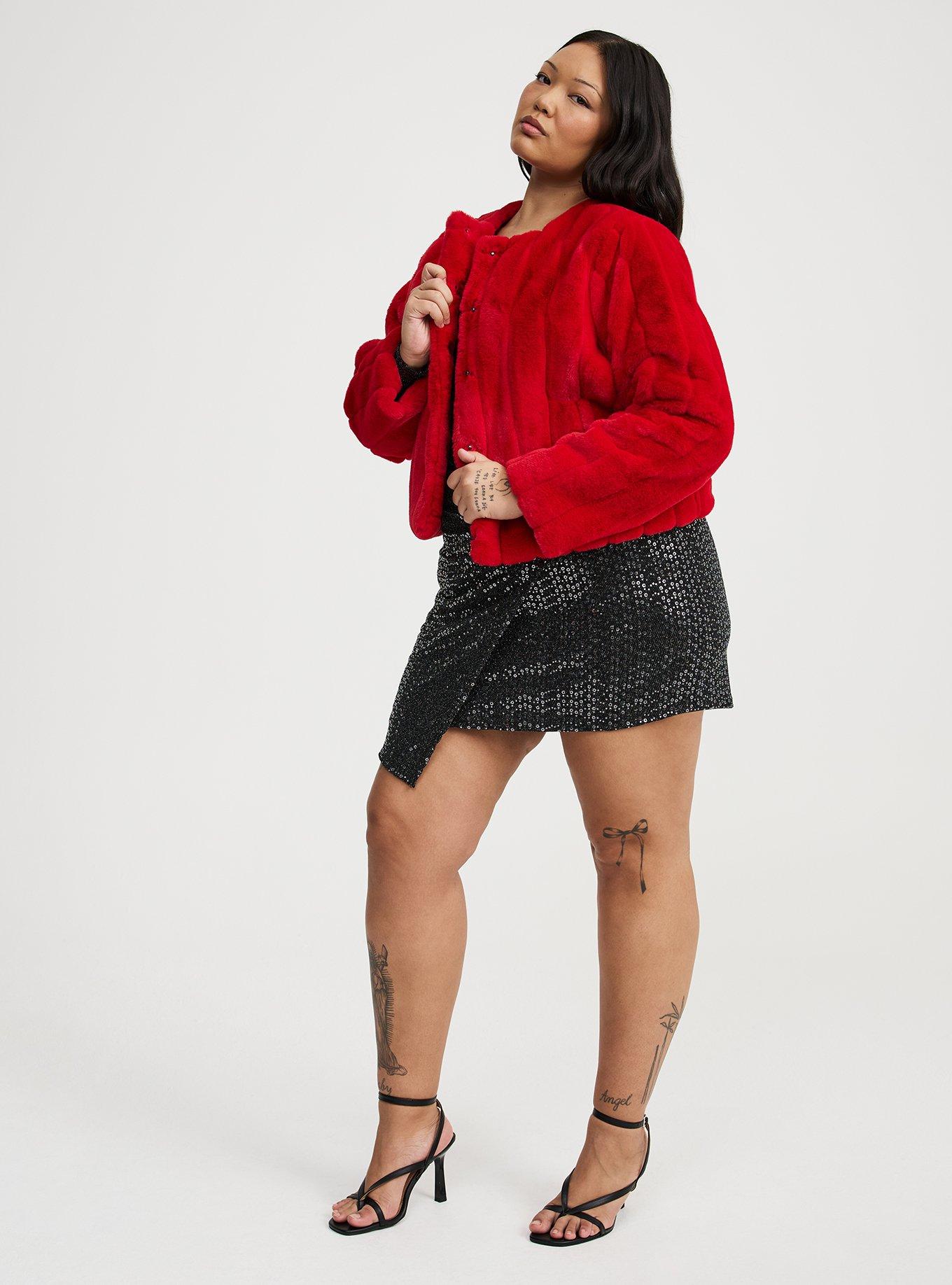 Collarless Faux Fur Jacket