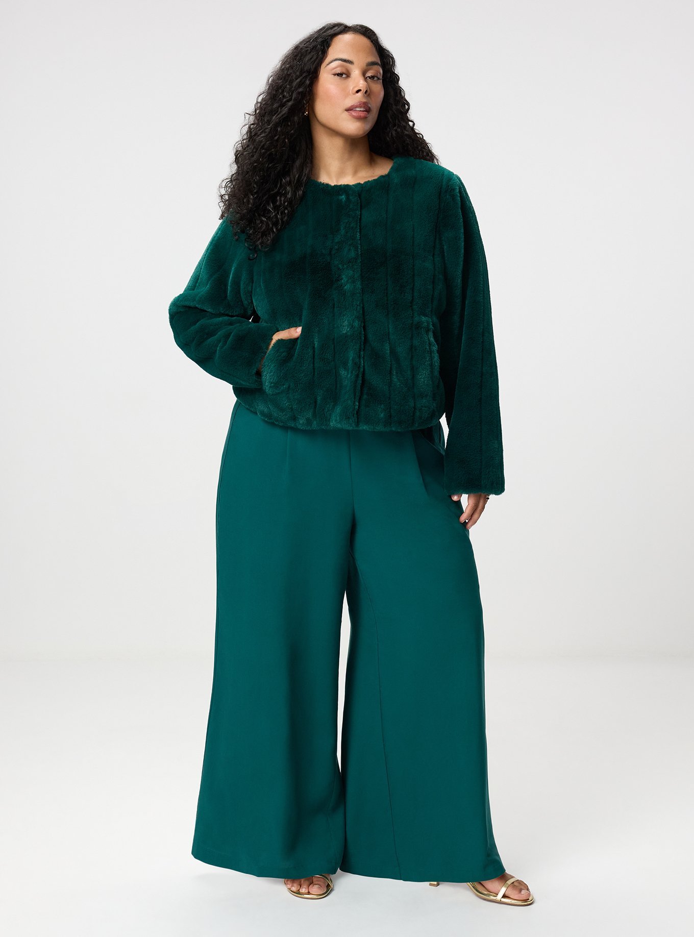 Collarless Faux Fur Jacket, BOTANICAL GARDEN, alternate