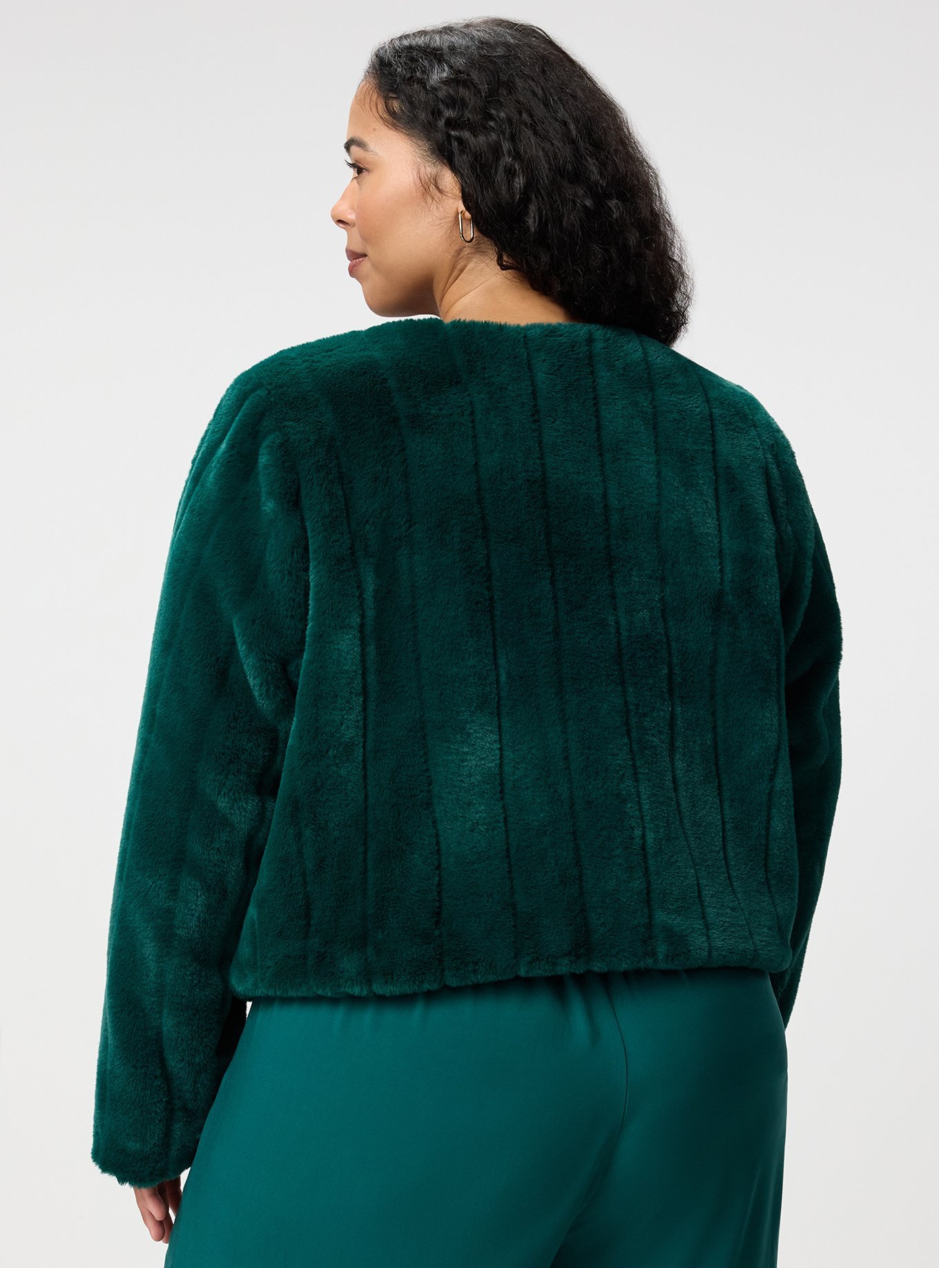 Collarless Faux Fur Jacket, BOTANICAL GARDEN, alternate