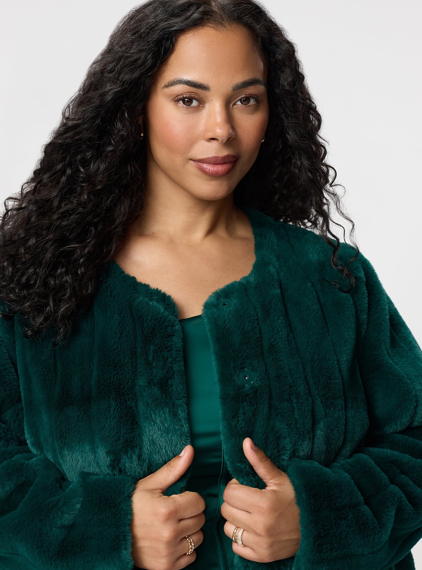 Collarless Faux Fur Jacket, BOTANICAL GARDEN, alternate