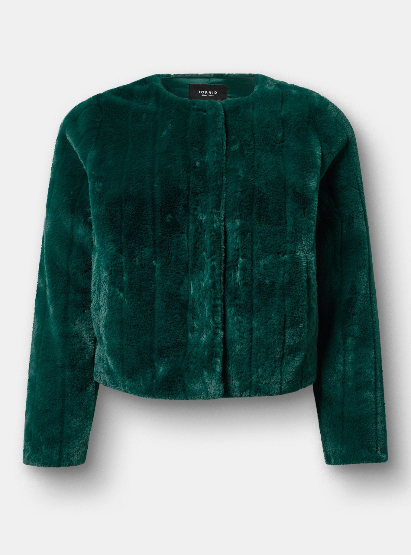 Collarless Faux Fur Jacket, BOTANICAL GARDEN, flat