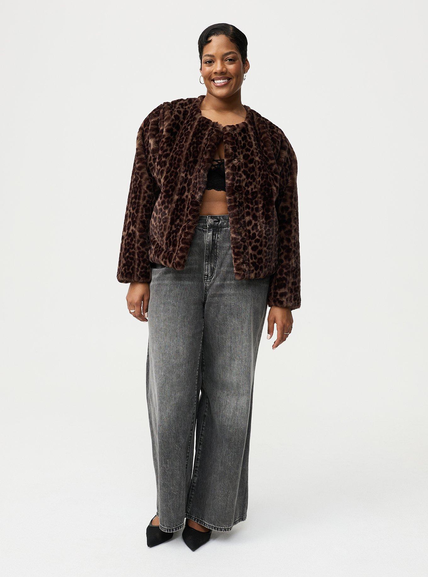 Collarless Faux Fur Jacket