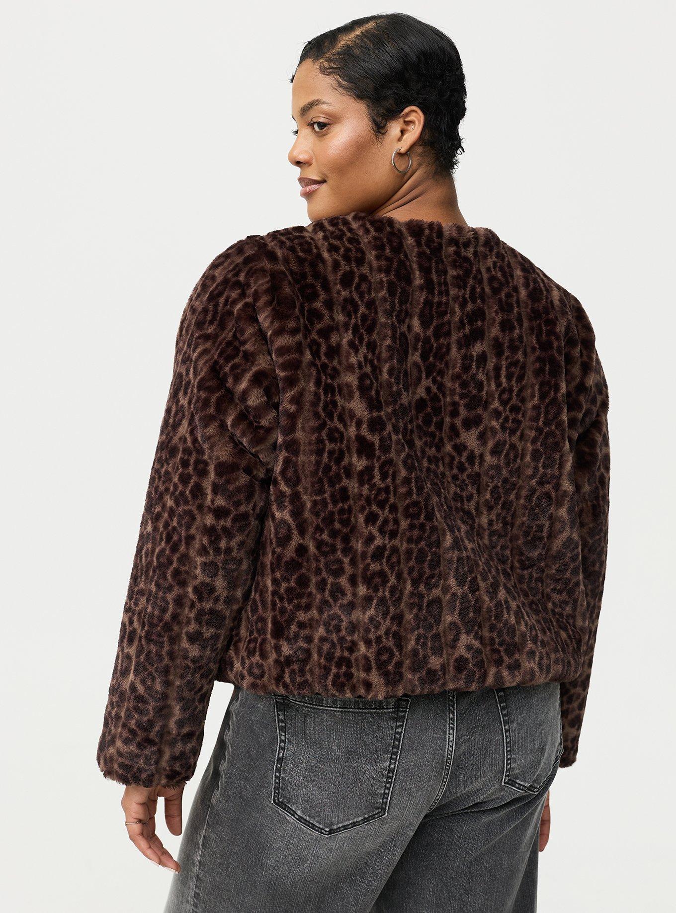 Collarless Faux Fur Jacket