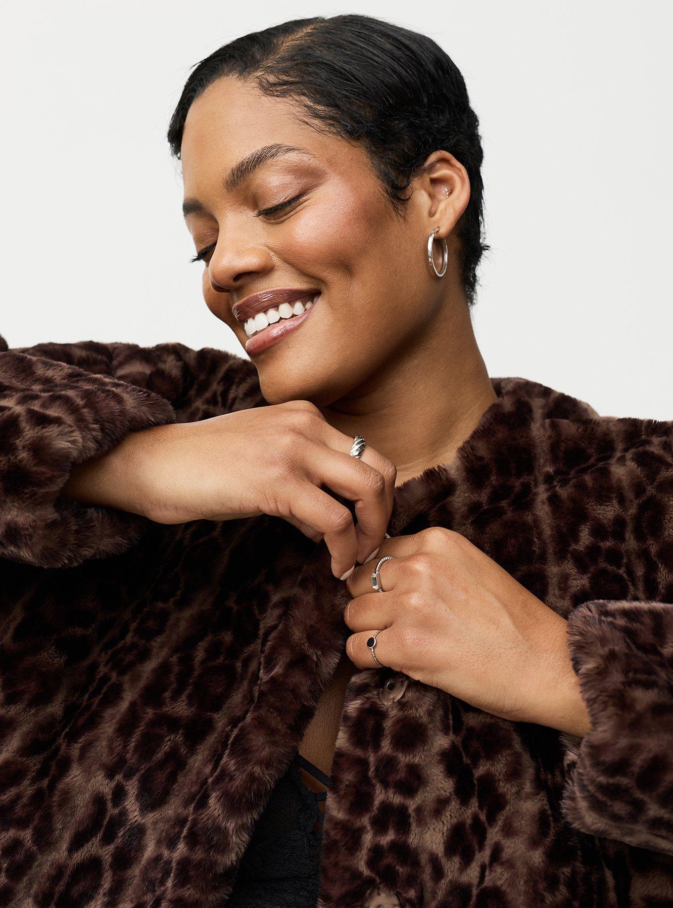 Collarless Faux Fur Jacket