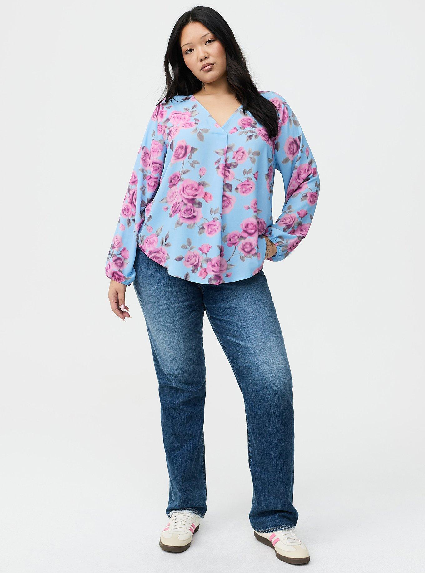 Georgette Pullover Tunic Top, JULEP ROSE FLORAL LIGHT BLUE, alternate