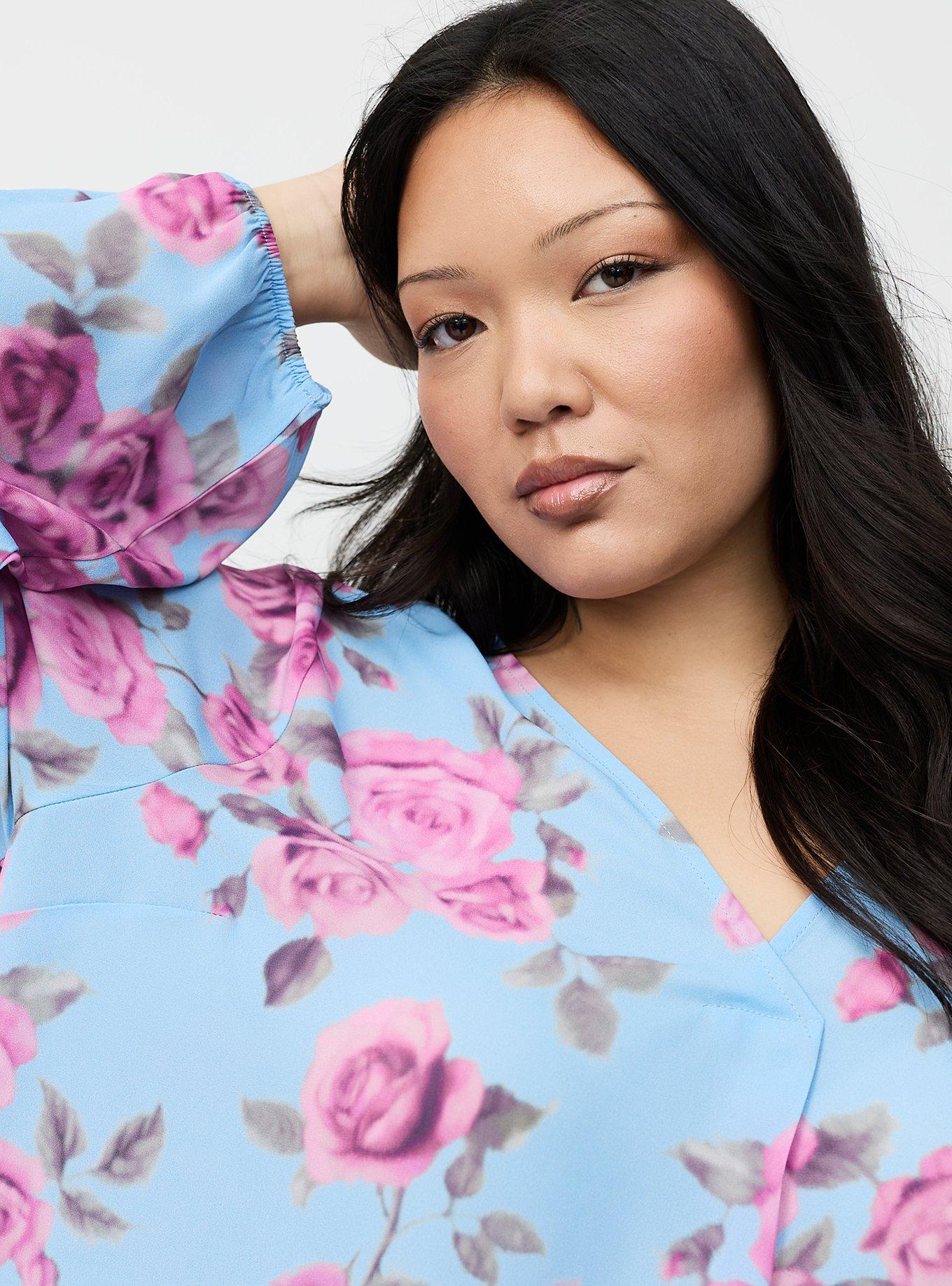 Georgette Pullover Tunic Top, JULEP ROSE FLORAL LIGHT BLUE, alternate