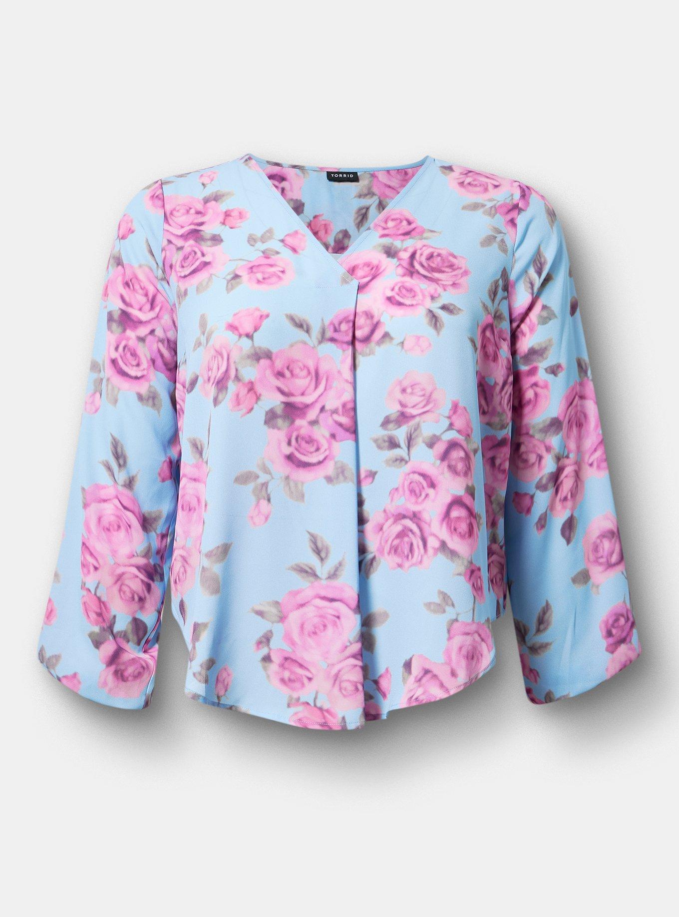 Georgette Pullover Tunic Top, JULEP ROSE FLORAL LIGHT BLUE, hi-res