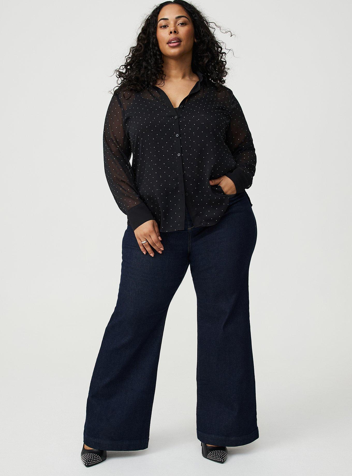 Rhinestone Button-Up Tunic Shirt