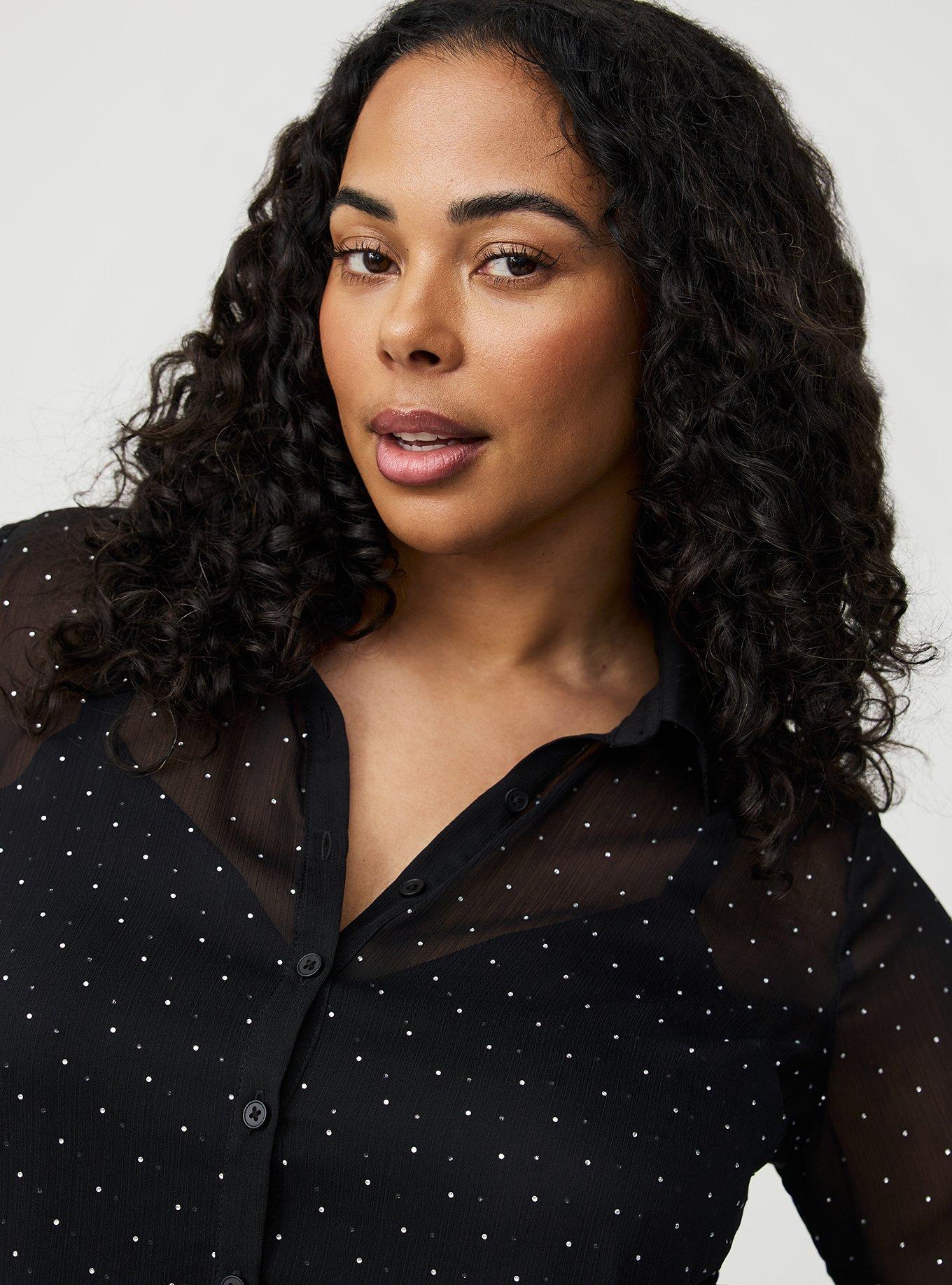 Rhinestone Button-Up Tunic Shirt