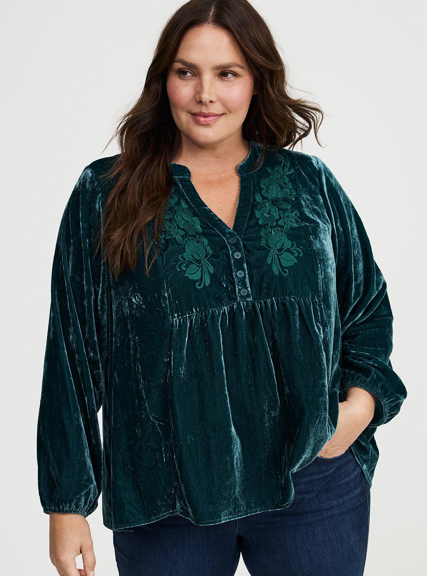 Embroidered Velvet Blouse