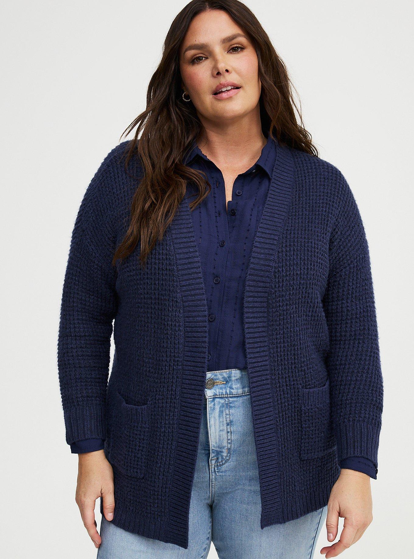 Drop Shoulder Open Front Cardigan, PEACOAT, alternate
