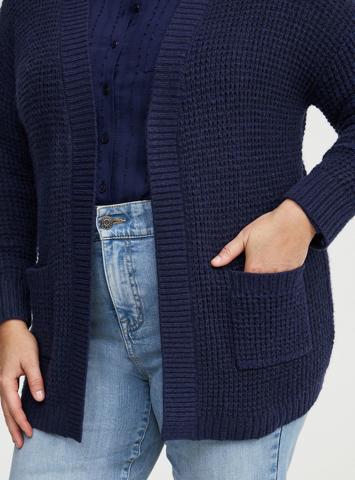 Drop Shoulder Open Front Cardigan, PEACOAT, alternate