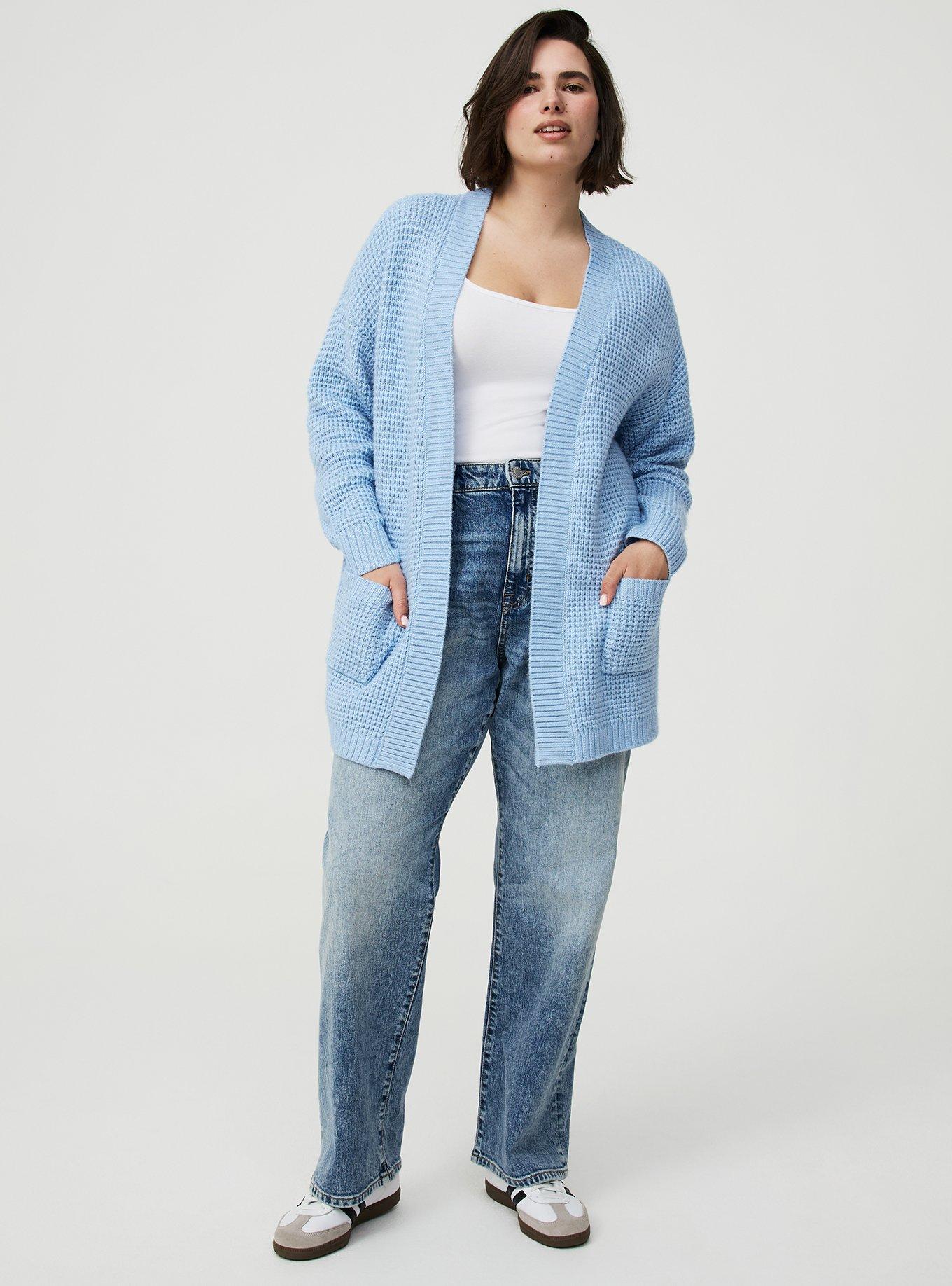 Drop Shoulder Open Front Cardigan, CHAMBRAY BLUE, alternate
