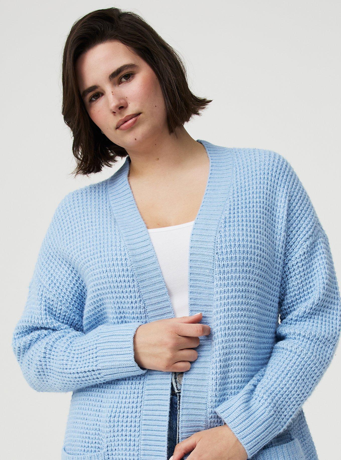 Drop Shoulder Open Front Cardigan, CHAMBRAY BLUE, alternate
