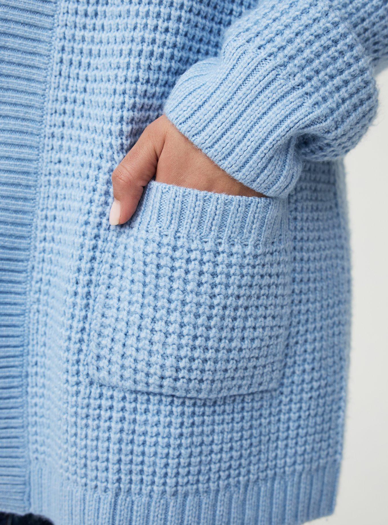 Drop Shoulder Open Front Cardigan, CHAMBRAY BLUE, alternate