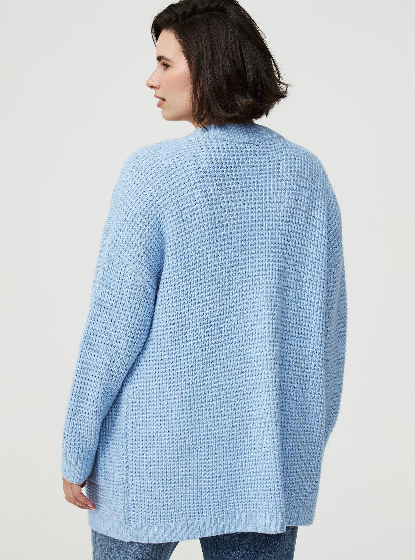 Drop Shoulder Open Front Cardigan, CHAMBRAY BLUE, alternate