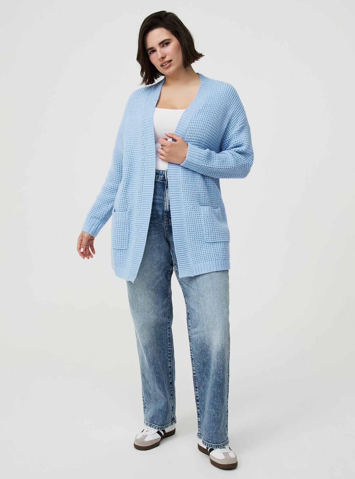 Drop Shoulder Open Front Cardigan, CHAMBRAY BLUE, alternate