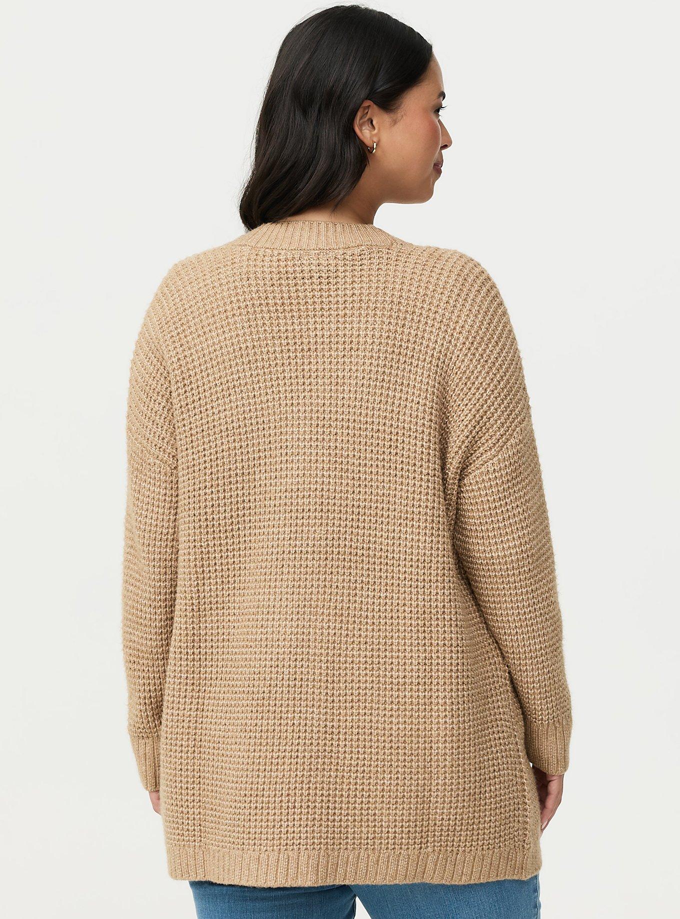 Drop Shoulder Open Front Cardigan, CAMEL HEATHER, alternate