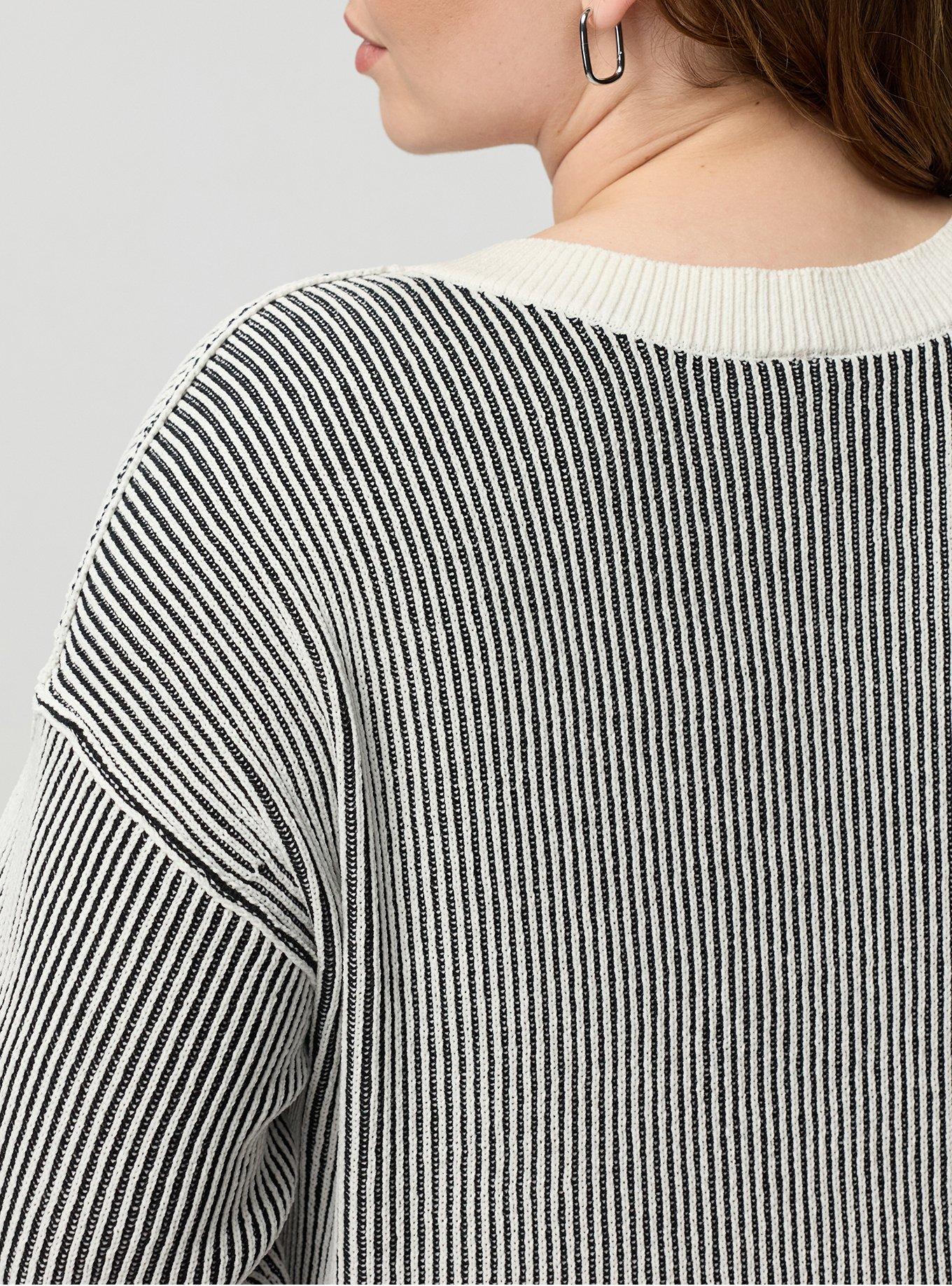Chenille V-Neck Tunic Pullover Sweater, WHISPER BLACK STRIPES, alternate