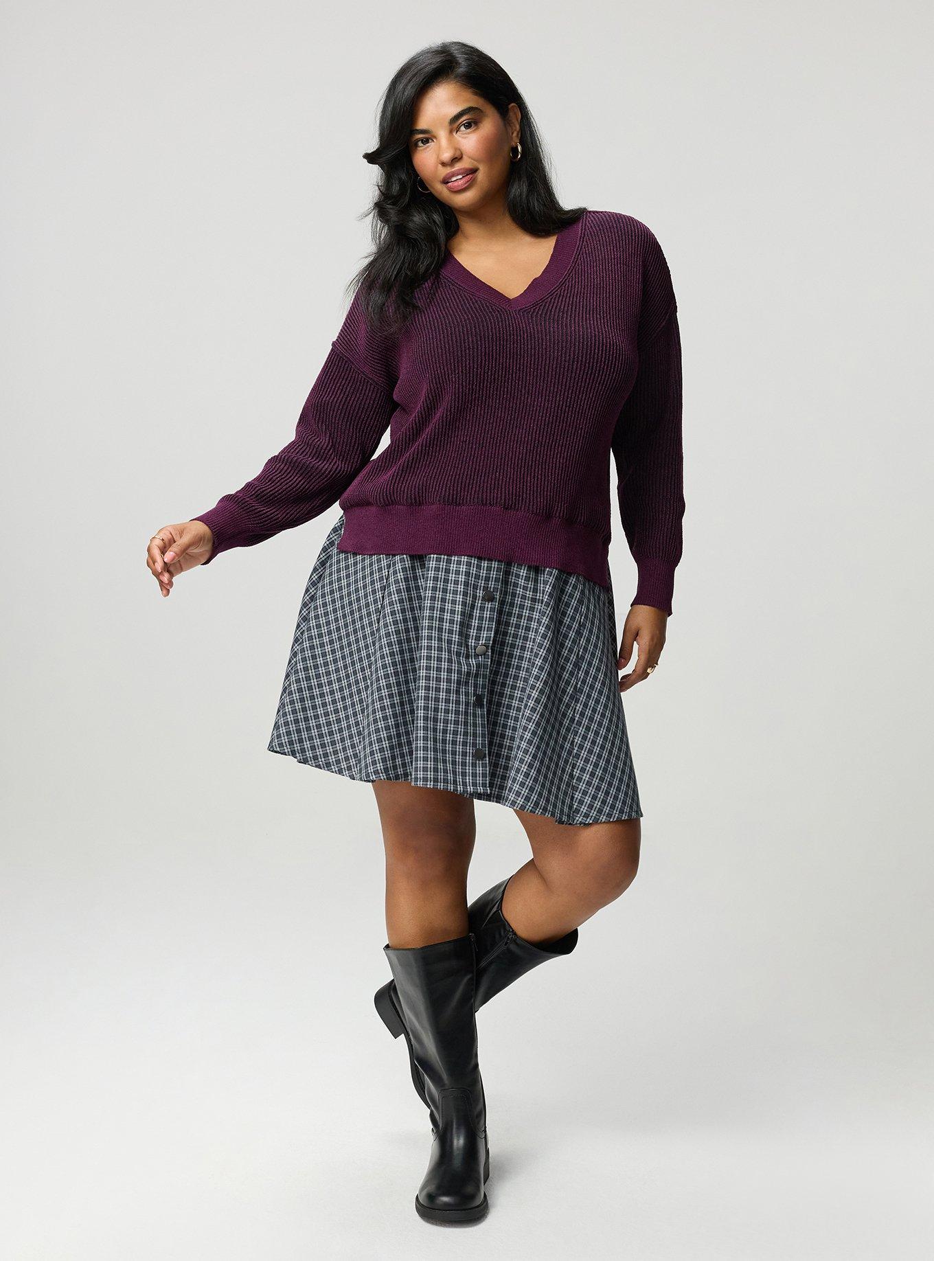 Chenille V-Neck Tunic Pullover Sweater, WINTER BLACK STRIPES, alternate