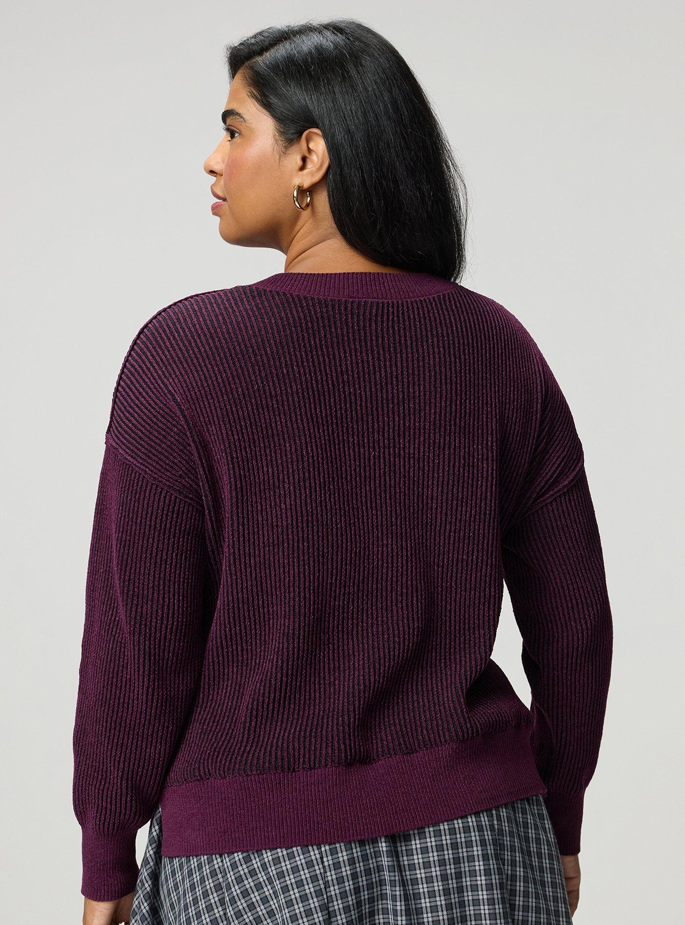 Chenille V-Neck Tunic Pullover Sweater, WINTER BLACK STRIPES, alternate