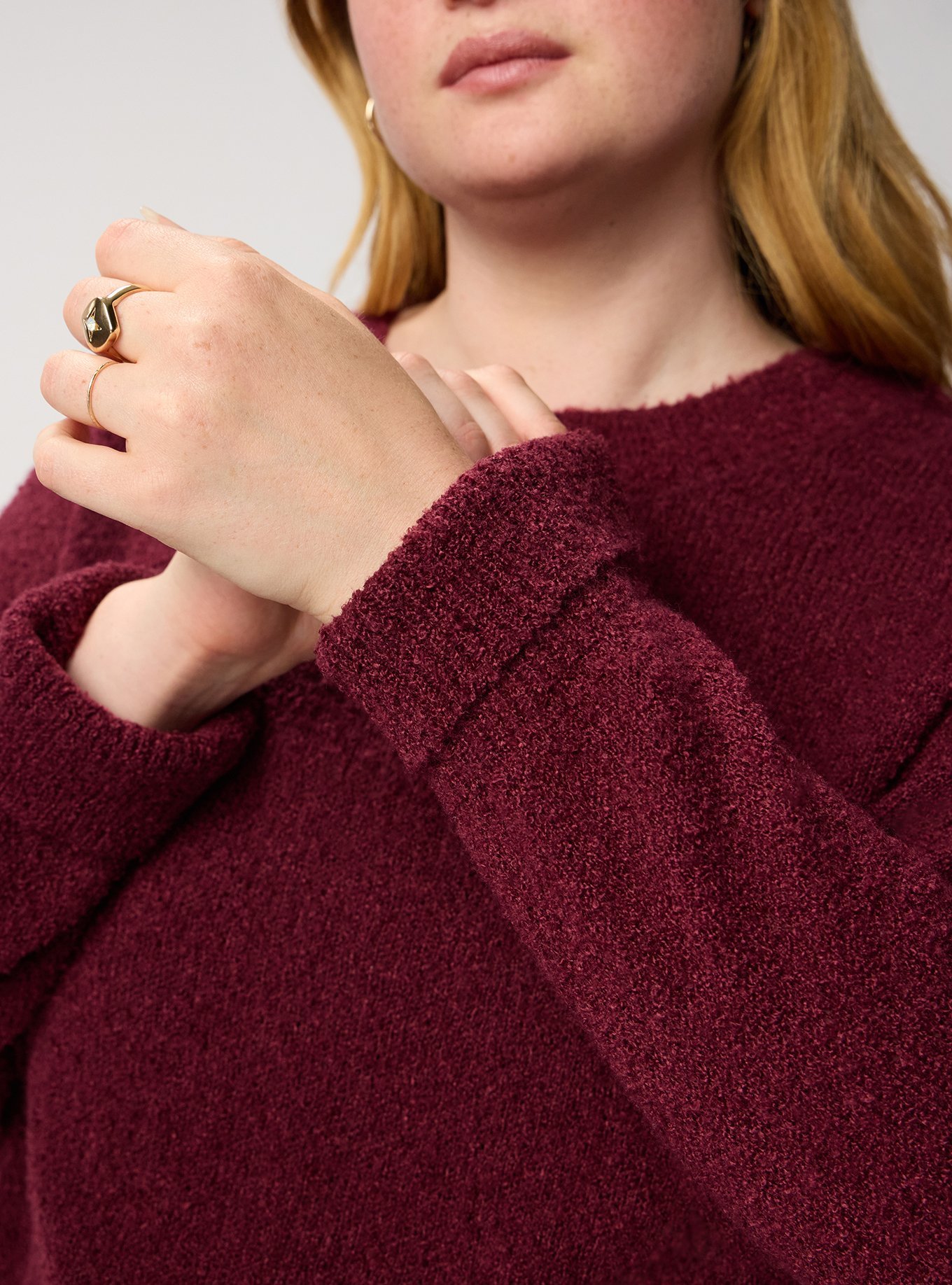 Plus Size Boucle Crew Tunic Sweater, MAROON BANNER, alternate