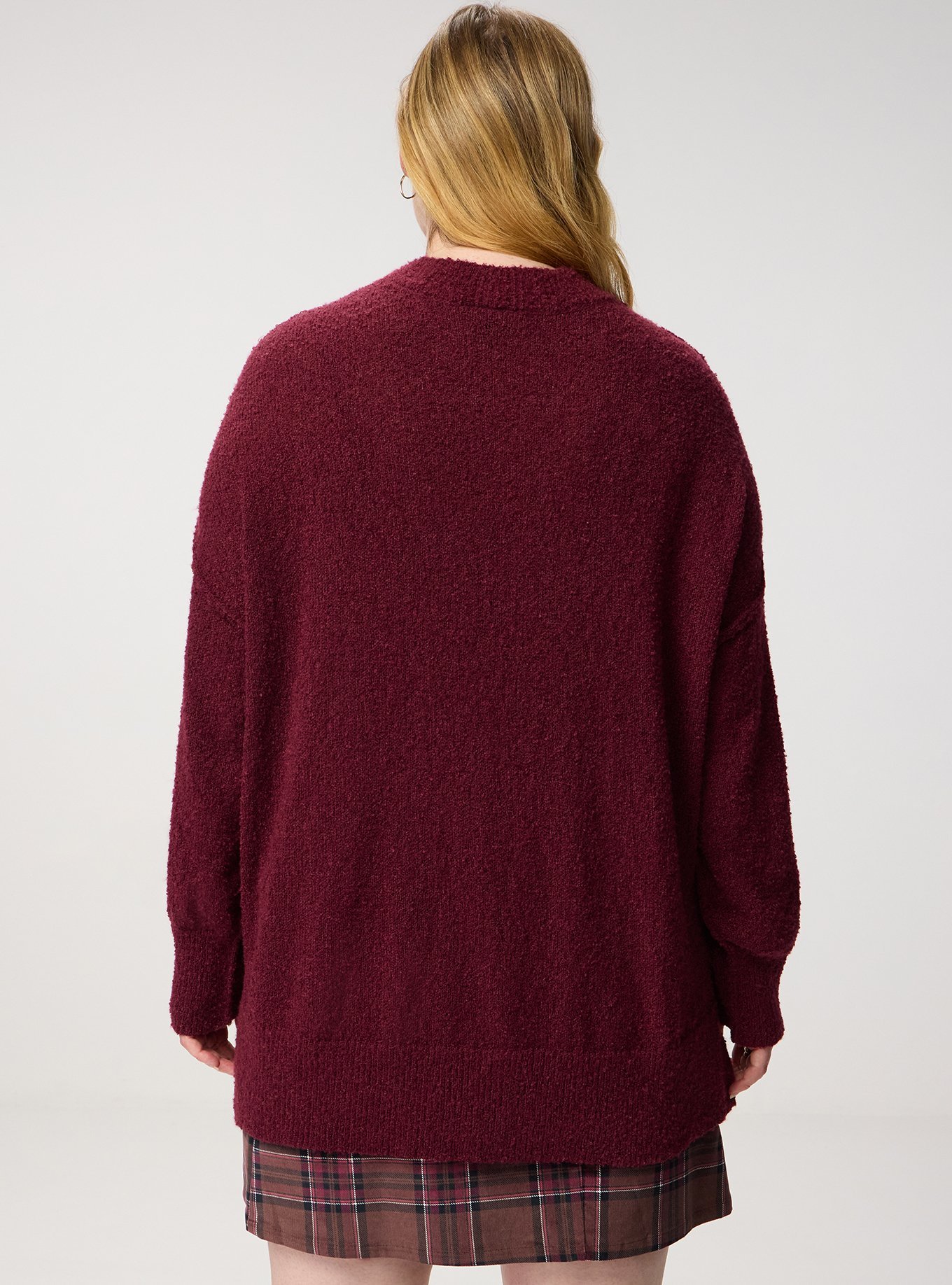 Plus Size Boucle Crew Tunic Sweater, MAROON BANNER, alternate