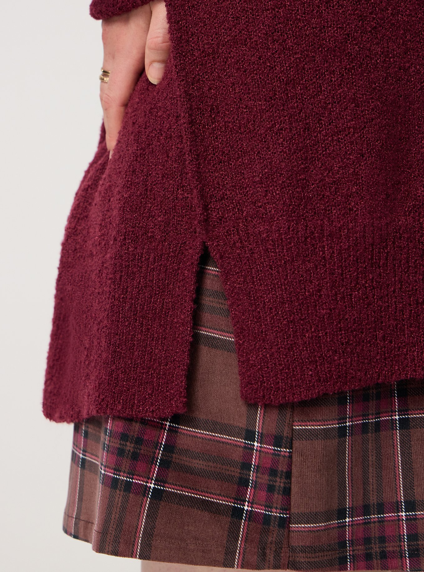 Plus Size Boucle Crew Tunic Sweater, MAROON BANNER, alternate