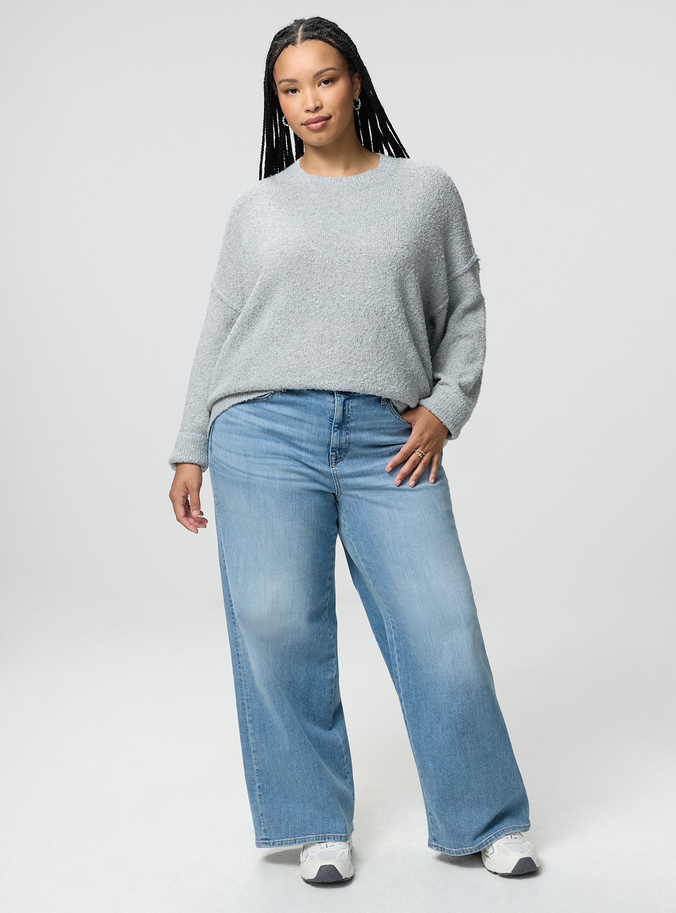 Plus Size Boucle Crew Tunic Sweater, LIGHTEST HEATHER GREY, alternate