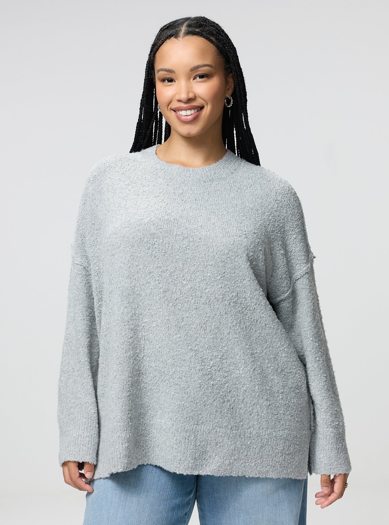 Plus Size Boucle Crew Tunic Sweater, LIGHTEST HEATHER GREY, hi-res