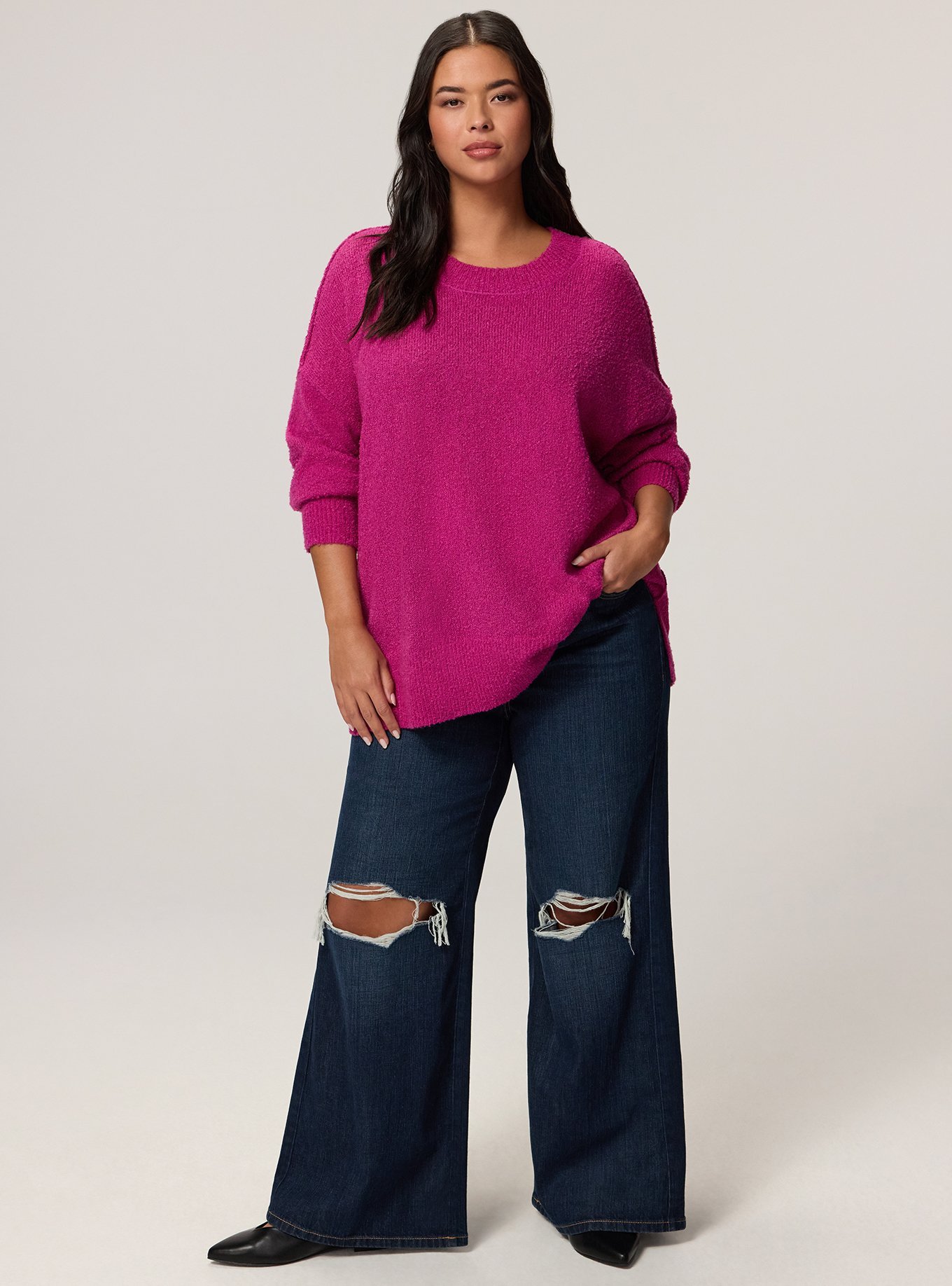 Plus Size Boucle Crew Tunic Sweater, WILD ASTER, alternate