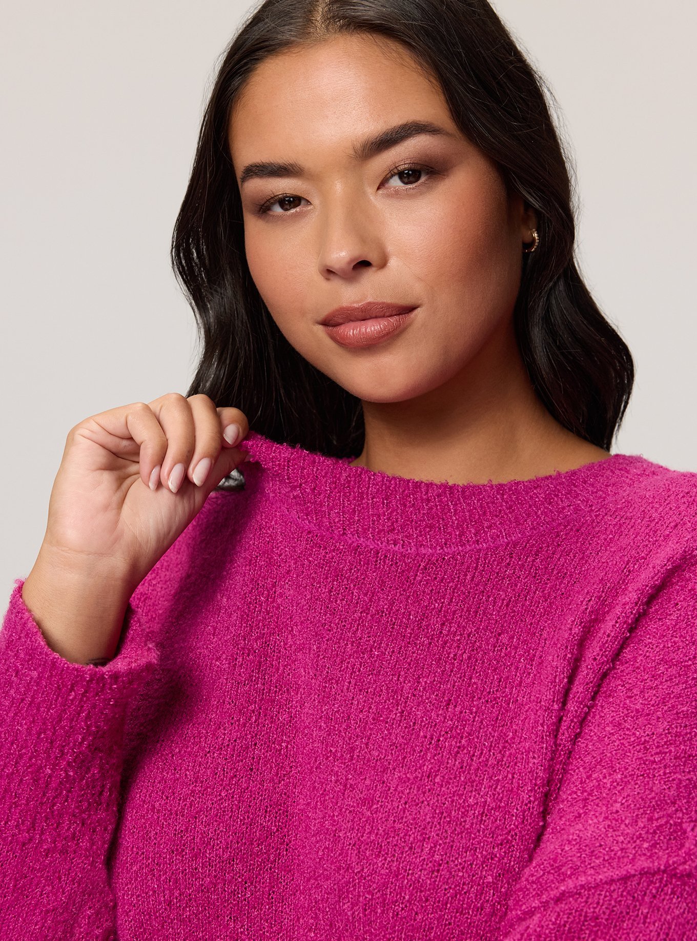 Plus Size Boucle Crew Tunic Sweater, WILD ASTER, alternate